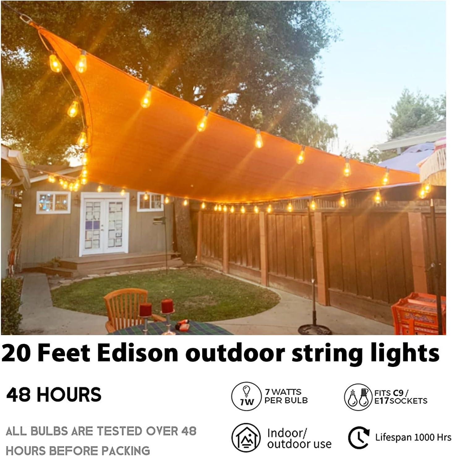 Afirst Outdoor String Lights 20FT with 22 Edison Bulbs (2 Spare), E17 Base ST40 Vintage Warm White Glow Hanging Lights for Home Patio Garden - Image 4