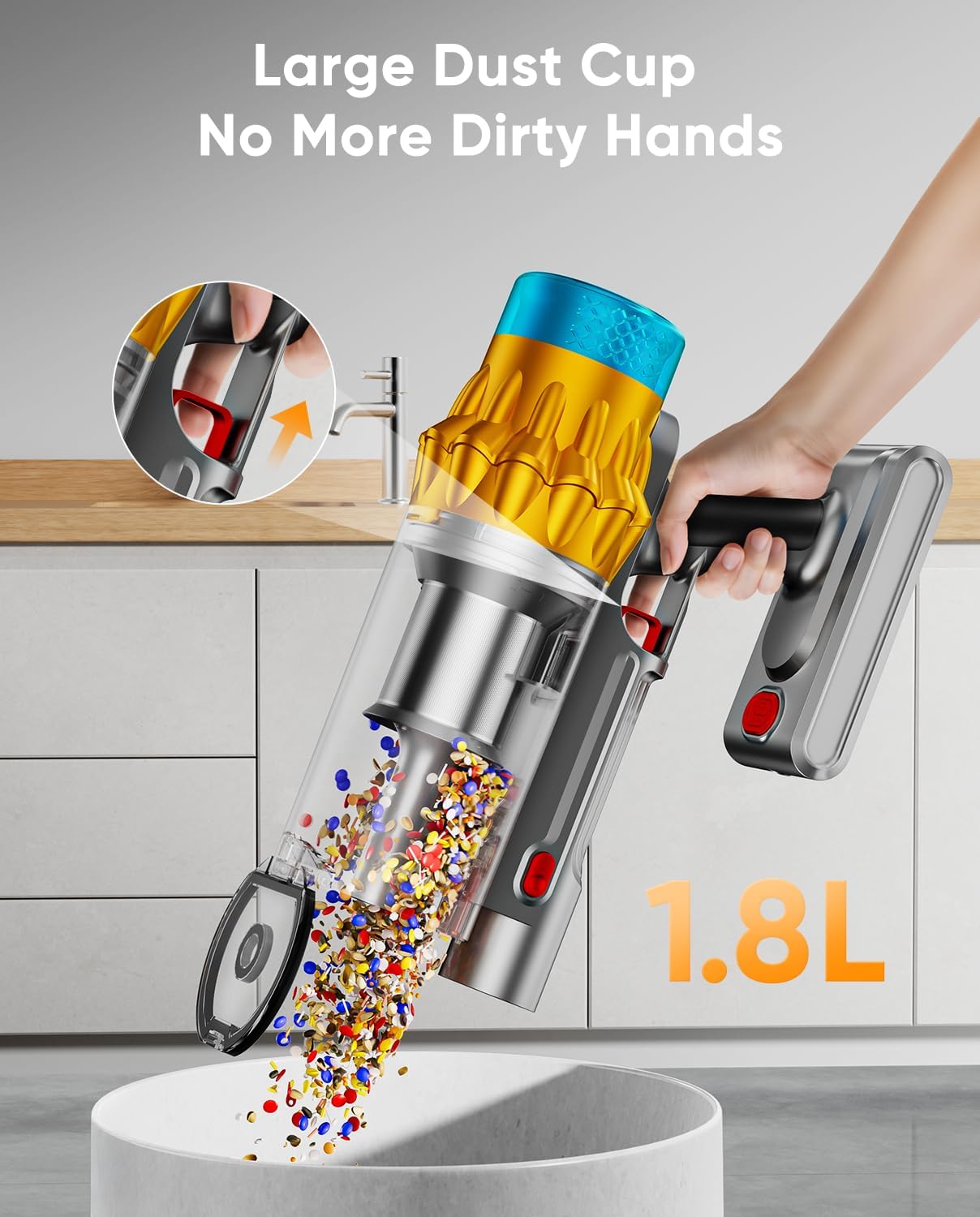 Cordless Vacuum Cleaner, 650W/55KPA/70 Mins Vacuum Cleaners for Home with Self-Standing, Anti-Tangle Brush, Smart Display and 1.8L Cup Cordless Stick Vacuum Cleaner for Pet Hair/Carpets - Image 6