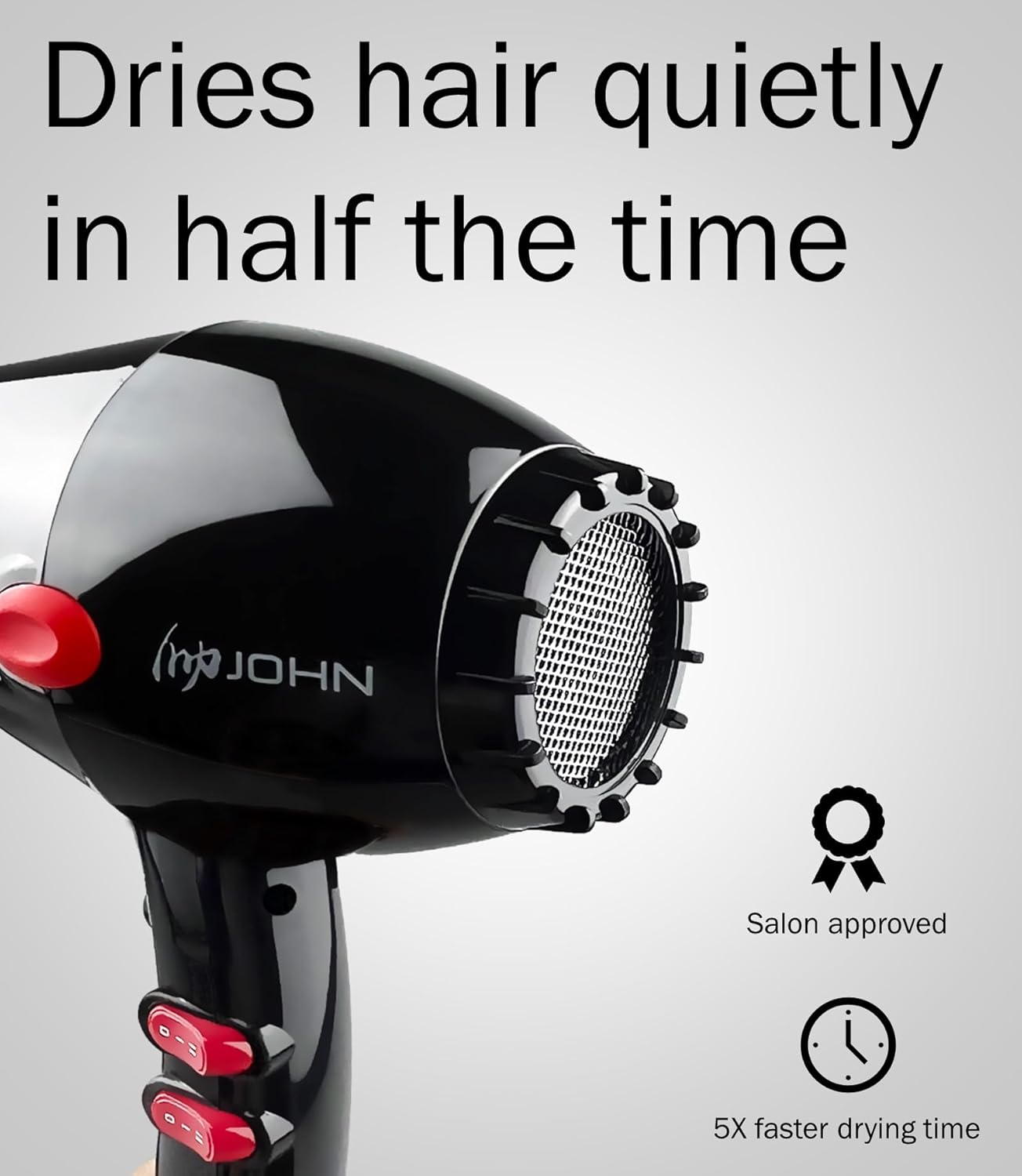 JOHN Super Fast Drying Hair Dryer, Ionic 2200W Professional Salon Blow Dryer, 2 Concentrator Nozzles, Blast Turbo 6900, Black - Image 4