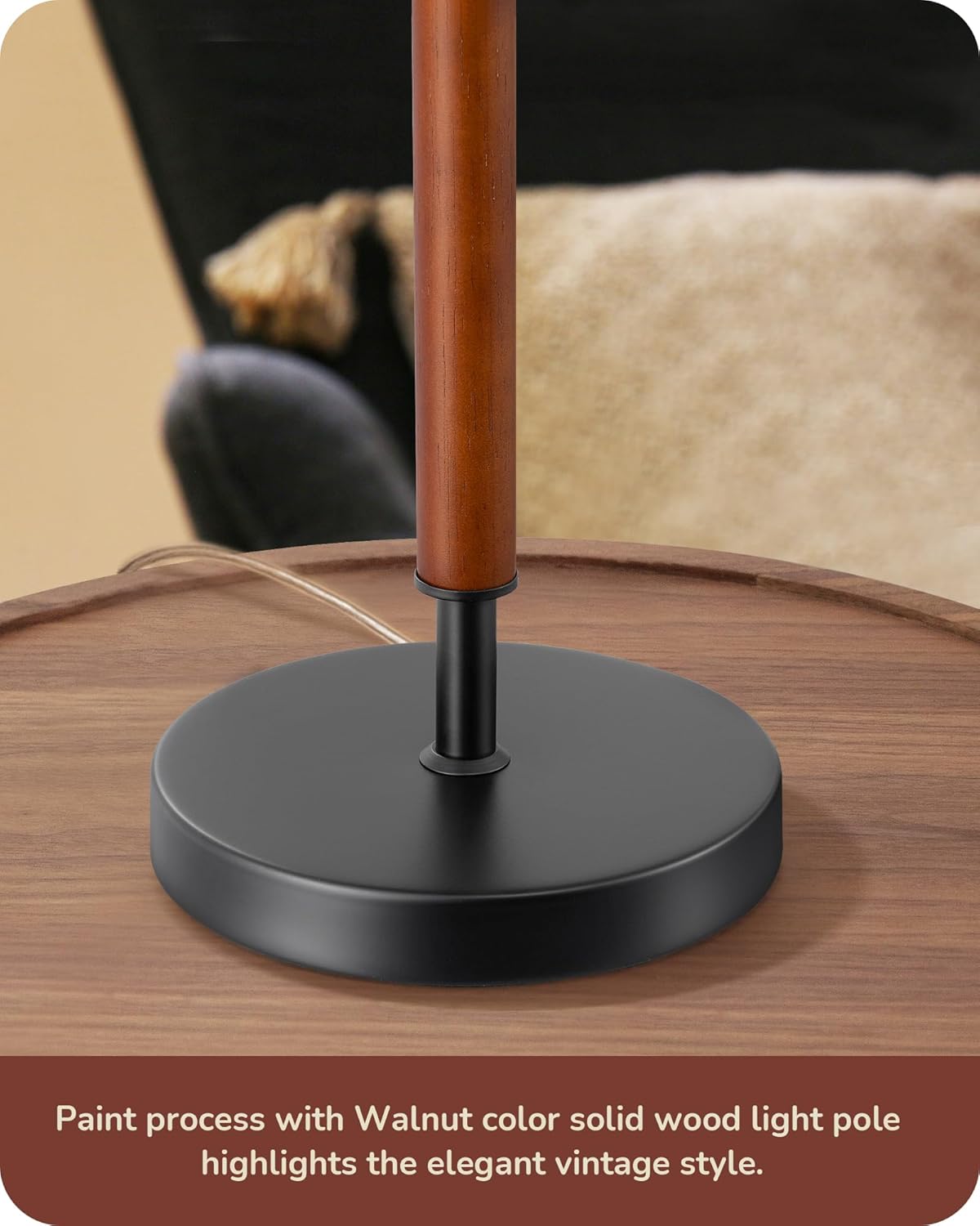 EDISHINE Mid Century Table Lamp, Pull Chain Switch Bedside Lamp with Linen Shade, Solid Wood Pole & Black Metal Base, Modern Nightstand Lamp for Bedroom, Living Room, Office, E26 Base - Image 4