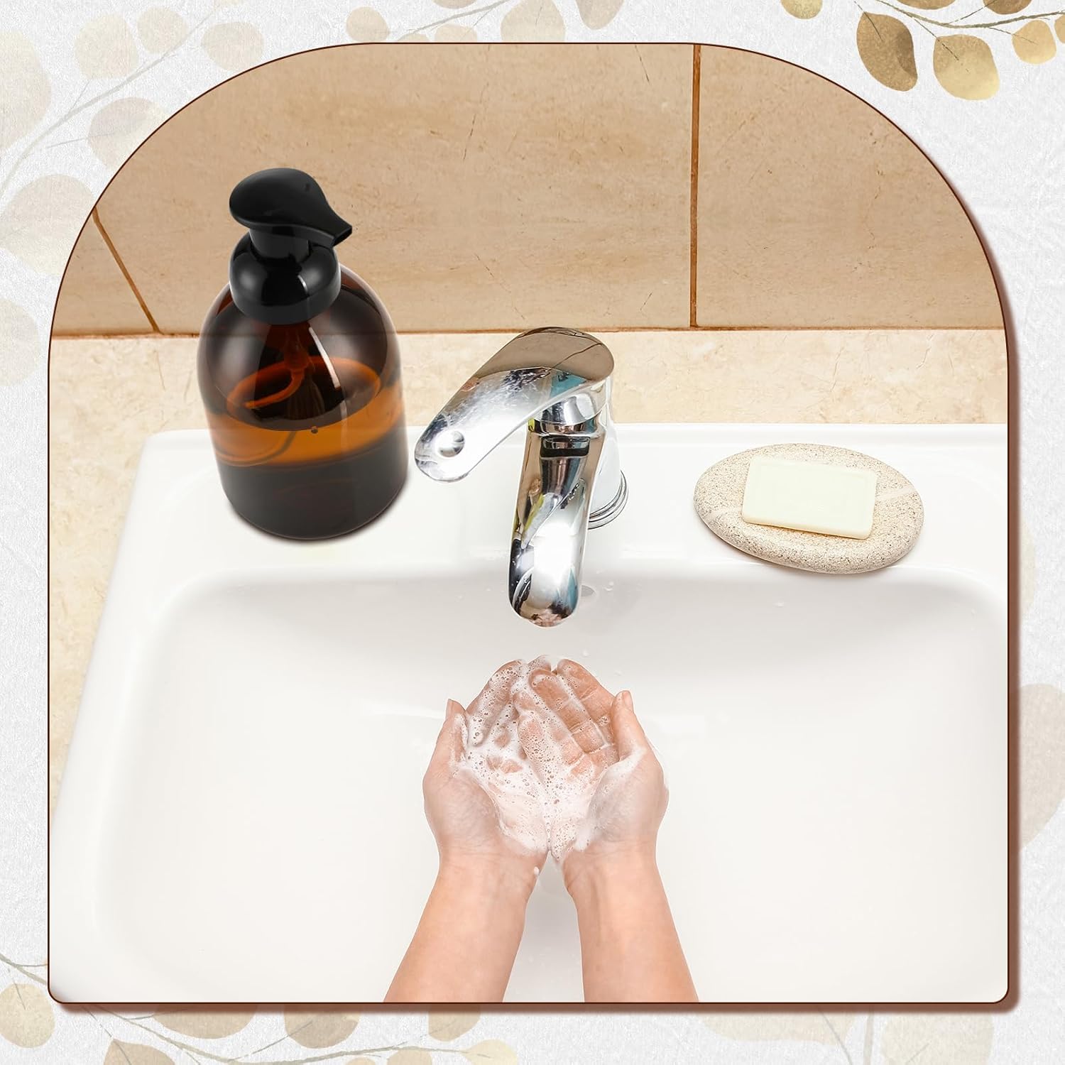 Uiifan 16 Pcs 17 oz Amber Foaming Soap Dispenser Refillable Foam Pump Bottle Liquid Plastic Container for Kitchen Bathroom Commercial Concentrated or Regular Shampoo Body Wash Dish Liquid Soap - Image 6