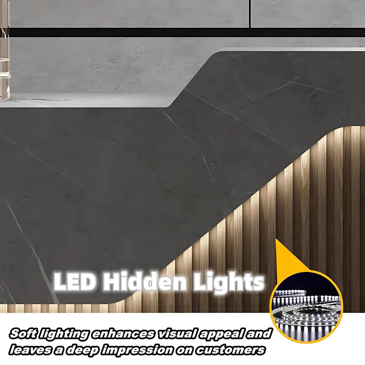 Reception Desk - Elegant Front Desk, Checkout Counter, Retail Counter with Discreet Lighting, Customizable Logo, No Assembly Required, Perfect for Any Professional Setting (Wood, 88") - Image 4