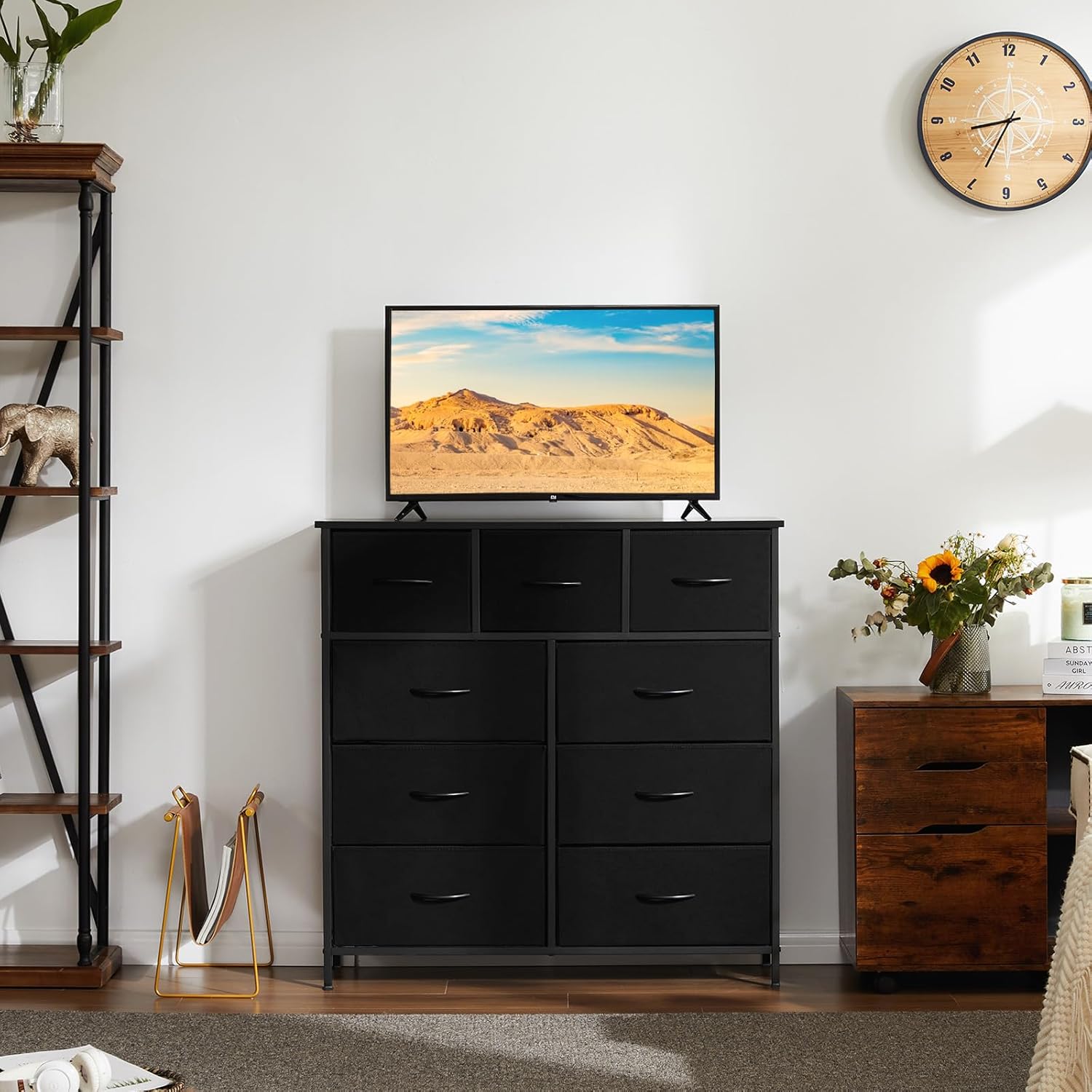 Dresser for Bedroom with 9 Drawers, Anti-Tip Tall Fabric Chests Storage Organizer Tower Furniture with Wooden Top Metal Frame for Clothes, Closet, Living Room, Hallway, Entryway - Image 4
