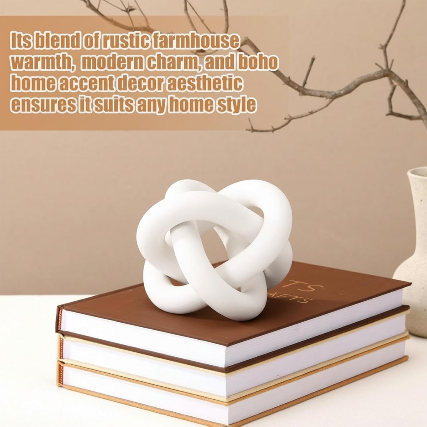 3 Link Wood Knot Decor Rustic Home Décor Accents Hand Carved Coffee Table Decoration, Boho Chain Link Decoration, Modern Shelf, Rustic Objects for Home Living Room Bedroom(White) - Image 4