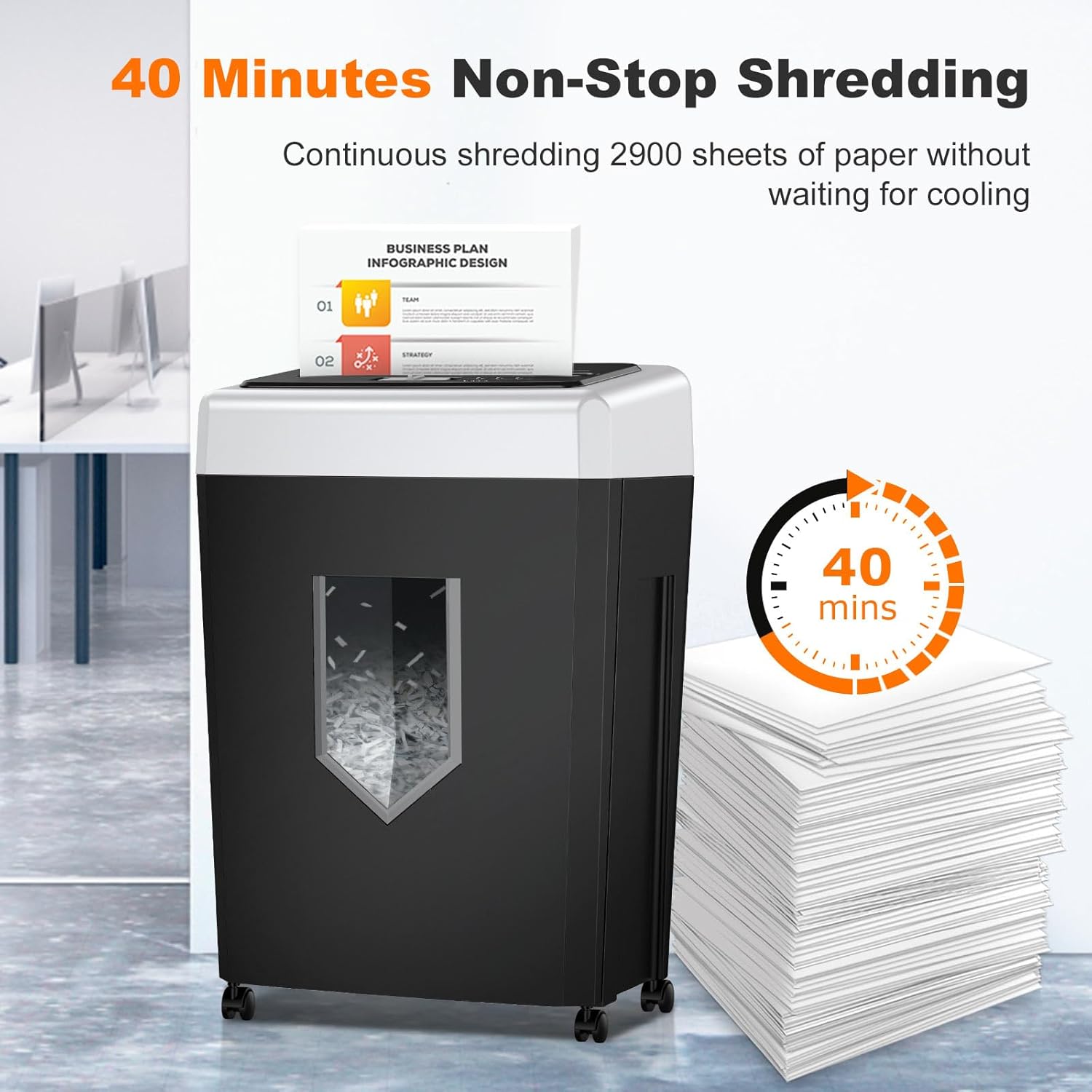 Bonsaii 15-Sheet Office Paper Shredder, 40 Mins Heavy Duty Shredder for Home Office, Crosscut Shreder with Anti-Jam System & P-4 High Security Supports CD/Credit Cards/Staple,5 Gal Pullout Bin C169-B - Image 3