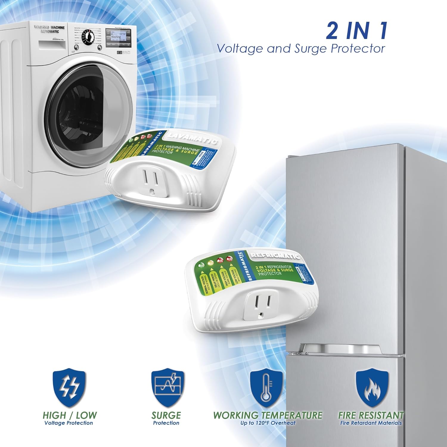 Two Electronic Voltage & Surge Protector Combo - Protect your Refrigerator and Washing Machine Against High and Low Voltage, Brownouts and Spikes - Image 4