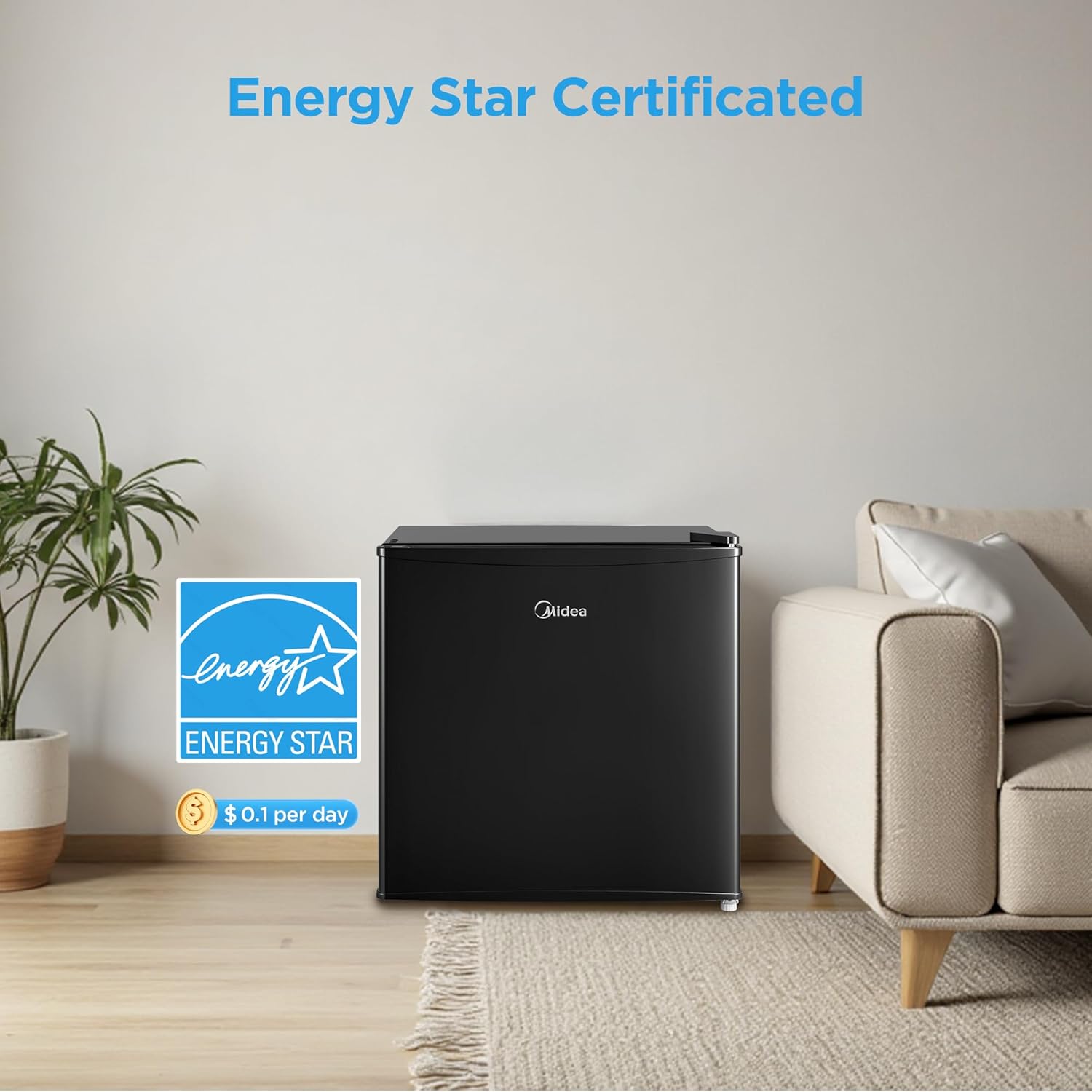 Midea MERM17B0ABB 1.7 Cu Ft Mini Fridge, Compact Refrigerator with Adjustable Thermostat, Reversible Door, Low Noise, Energy Efficient, Ideal for Dorm, Office, Bedroom, Black - Image 3