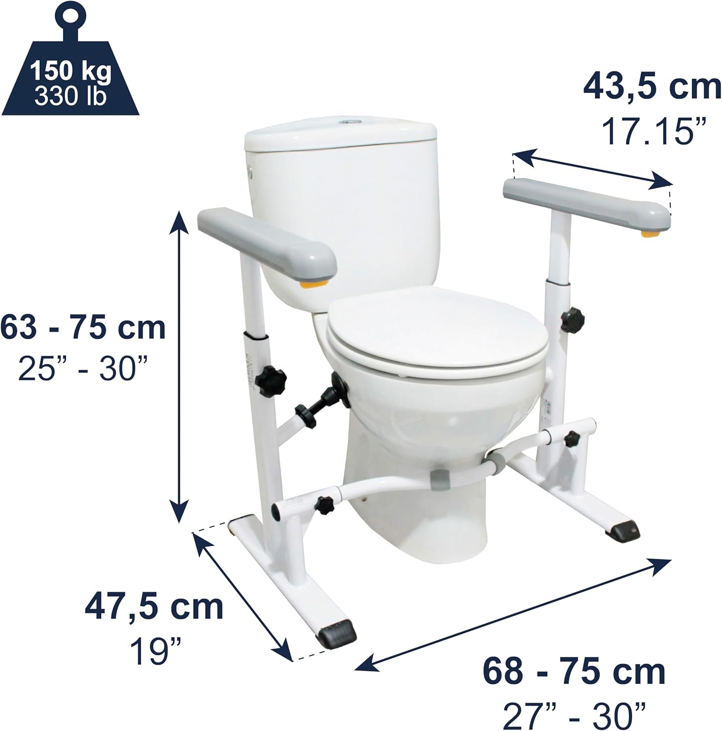 KMINA Toilet Safety Rails for Seniors, Heavy Duty Frame with Handles, Adjustable Height and Width, Handicap Grab Bars - Image 2