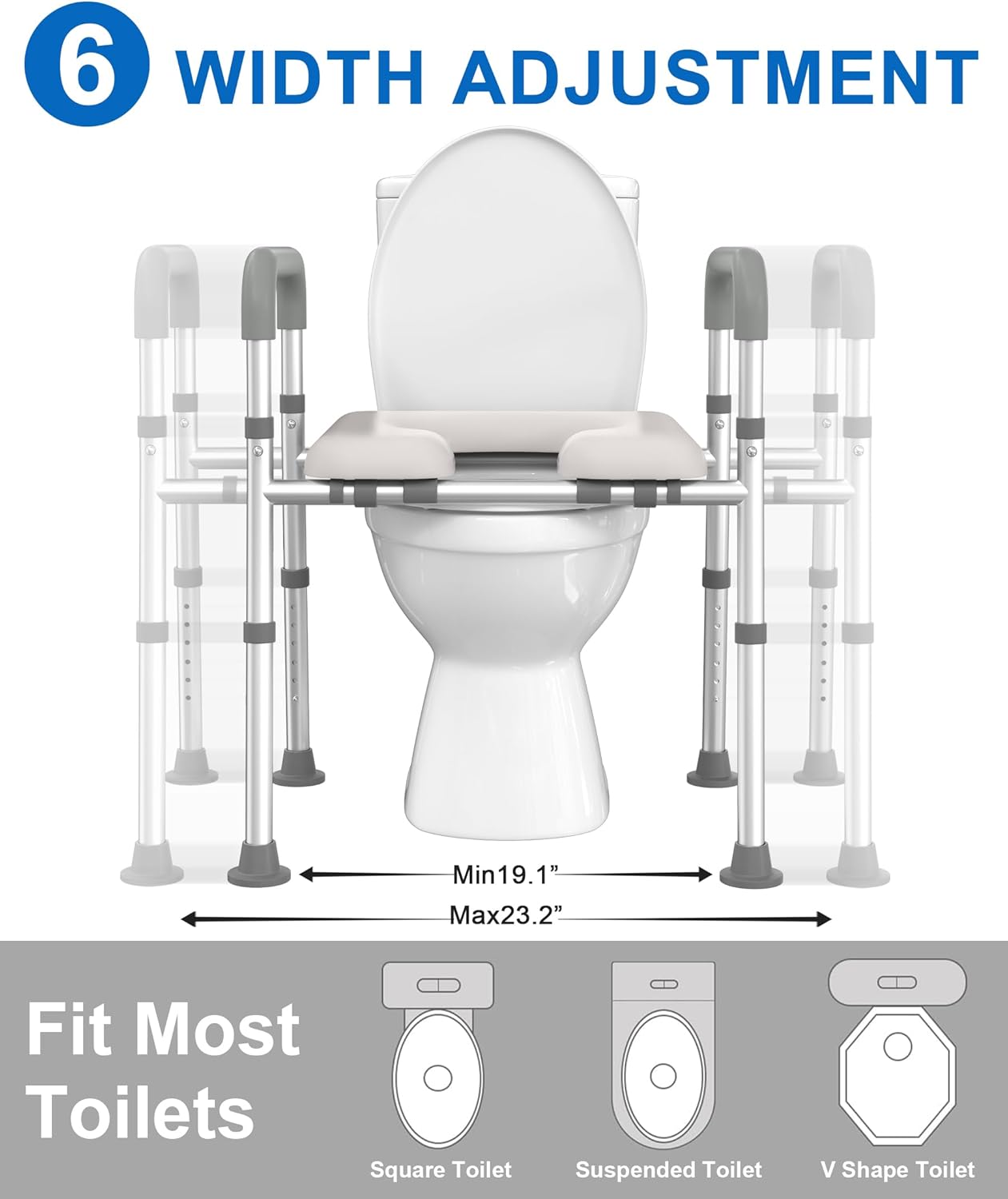 HOMLAND Raised Toilet Seat with Handles, Toilet Seat Riser for Seniors with Adjustable Height & Width, FSA HSA Eligible 400lb Handicap Elevated Toilet Seat for Elderly, Pregnant, Fit Any Toilet - Image 2