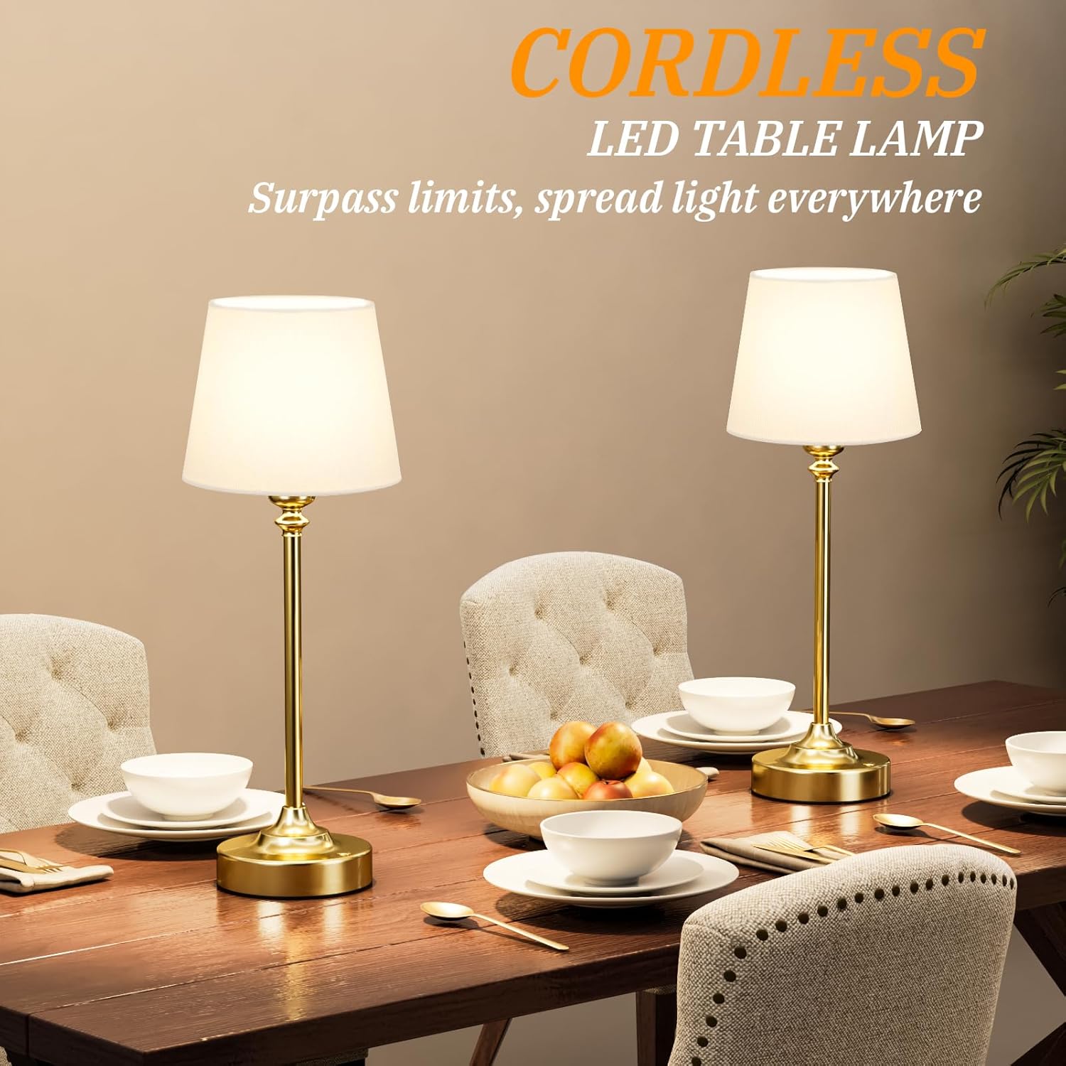 Cordless Table Lamp Rechargeable Gold - 1 Pack Brass 4000mAH Battery Operated Lamp for Decor, 3000K Stepless Dimming Touch Control Wireless Lamp for Bedroom, Dining Table, Counter, Living Room - Image 7
