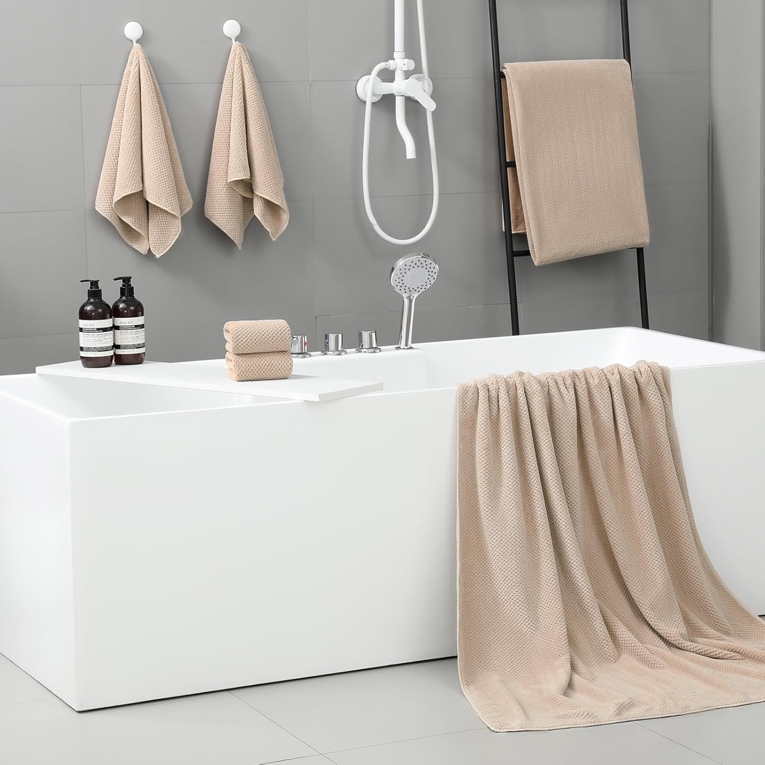 YTYC Towels, 39x78 Inch Oversized Bath Sheets for Adults Luxury Extra Large Bath Towels Sets of 6 Super Soft Shower Towels for Bathroom Microfiber 80% Polyester (Beige,6 Piece) - Image 2
