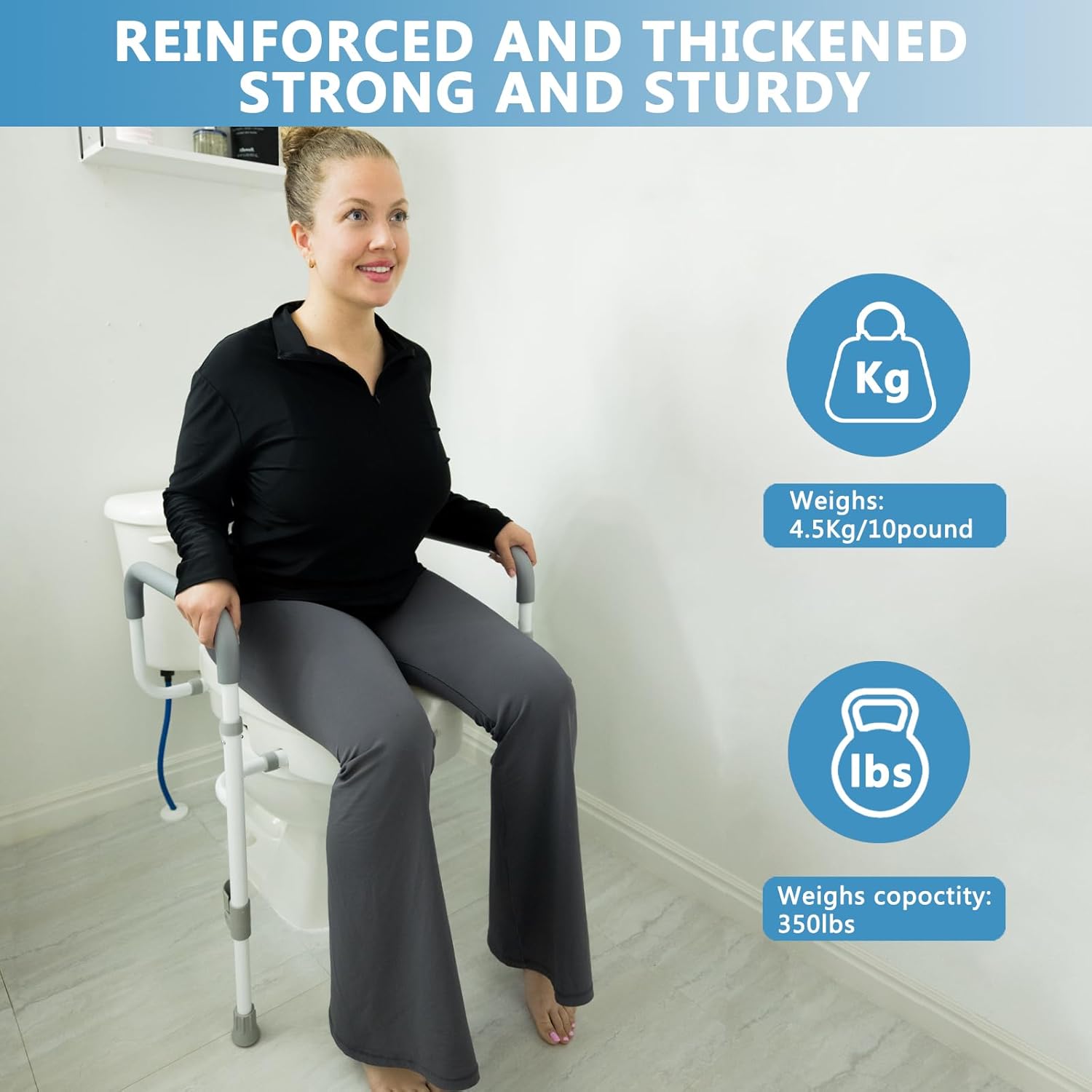 Raised Toilet Seat with Handles for Elderly - Toilet Seat Risers for Seniors with Adjustable Padded Arms - Elevated Toilet Safety Seat for Standard or Elongated Commode - Image 2