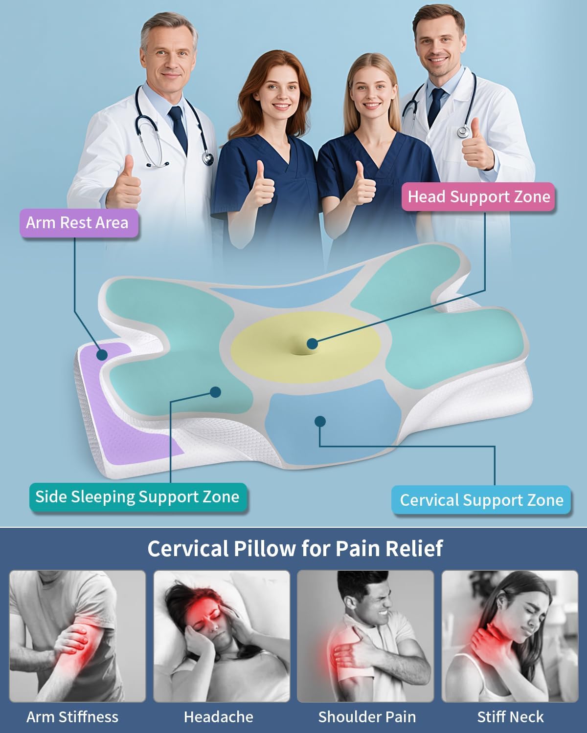 Cervical Neck Pillow for Pain Relief -Ergonomic Side Sleeper Pillow for Sleeping, Contour Memory Foam Pillows for Neck Support, Cooling Orthopedic Bed Rest Pillow for Back and Stomach Sleepers - Image 2
