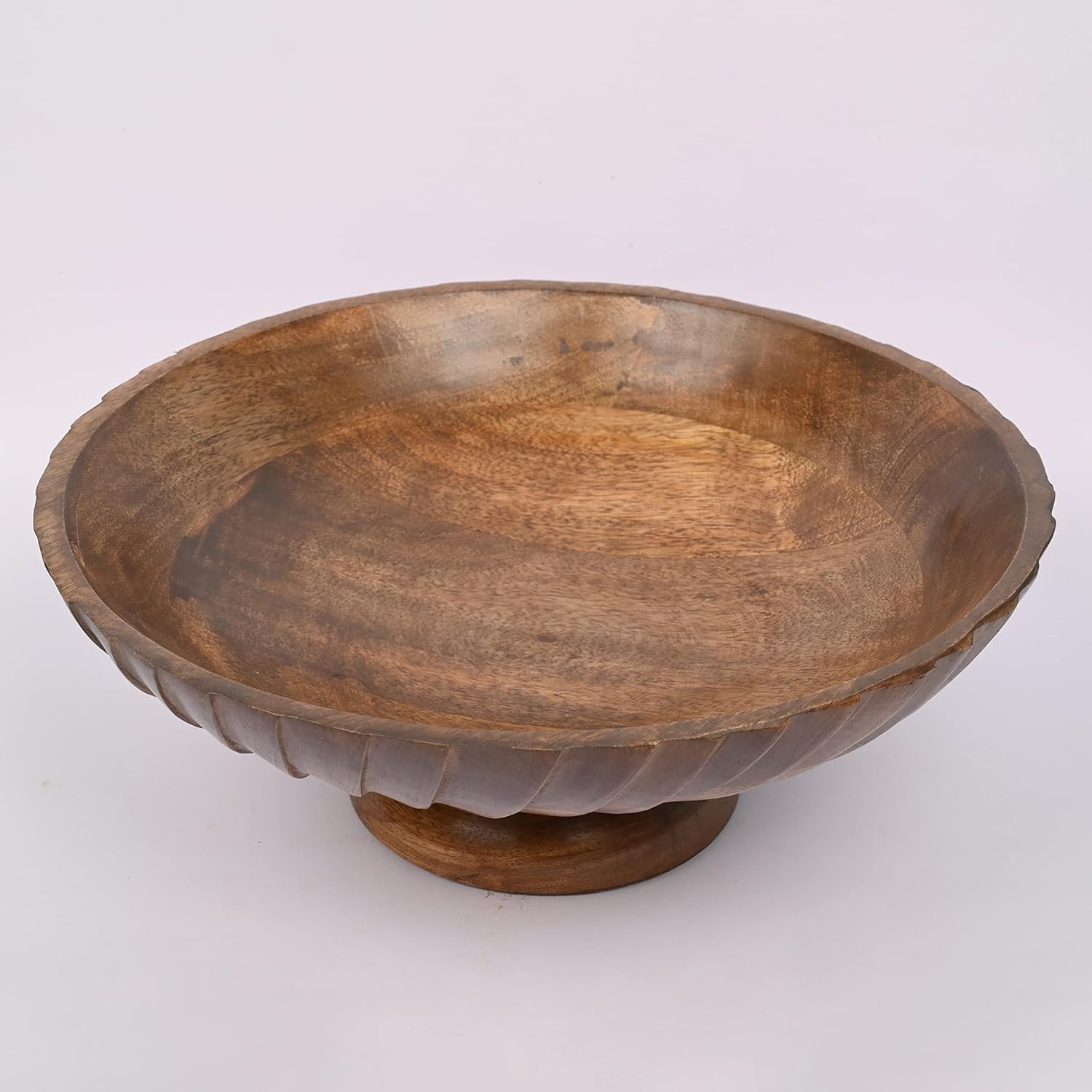 EDHAS Mango Wood Decorative Wooden Bowl Hand Carved Home Decor for Dining Table Center, Living Room, Kitchen Décor (12" x 12' x 4.75") - Image 3