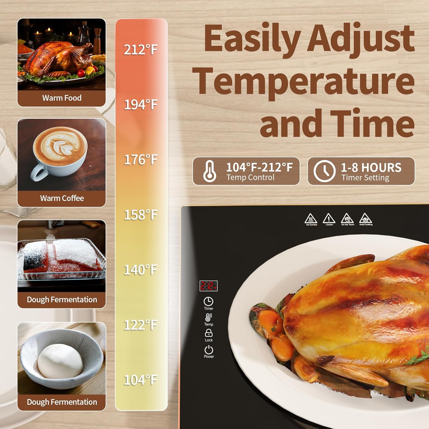 Food Warmers for Parties Buffet, (47"x12") Assemblable Stackable Electric Warming Tray with 8-Level Temperature Adjustment and 8-Hour Timer, Upgraded Desktop-Protecting Food Warming Mat - Image 5