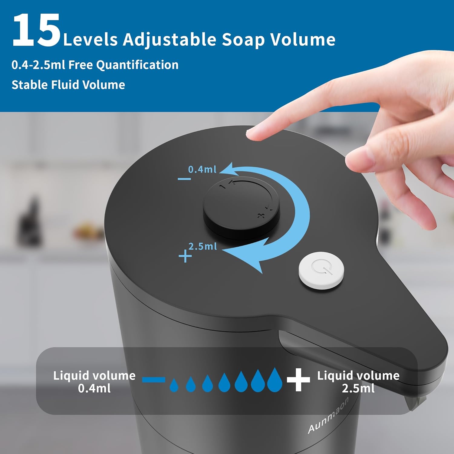 Aunmaon Automatic Soap Dispenser Touchless, Hands-Free, Multi Adjustable Volume, Long Battery Life, Compatible with Thick & Thin Dish/Hand Soap for Bathroom and Kitchen, Easy for Toddlers, Black - Image 2