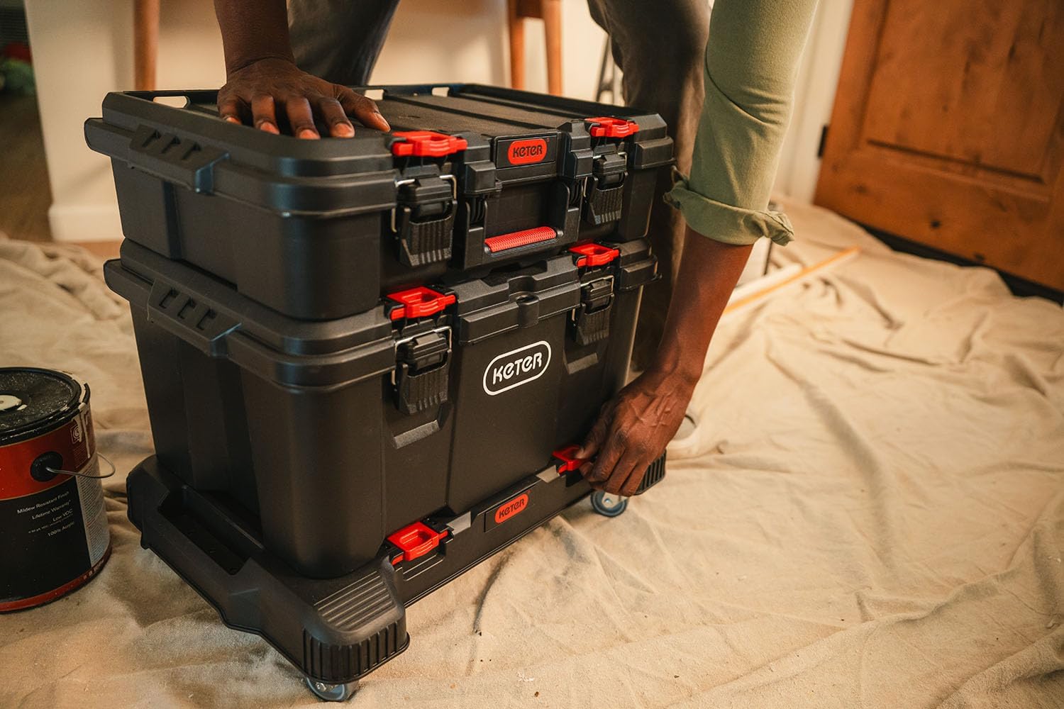 Keter Stack-n-Roll 3-Piece Rolling Tool Storage System – Includes Dolly, Tool Box & Deep Power Tool Case | Modular Mobile Tool Organizer | Stackable Design for Garage, Jobsite & Workshop - Image 4