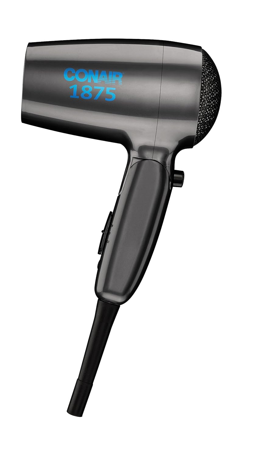 Conair Travel Hair Dryer with Dual Voltage, 1875W Compact Blow Dryer with Folding Handle, Gray - Image 3