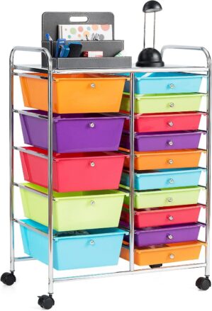 COSTWAY 15 Drawer Rolling Storage C...