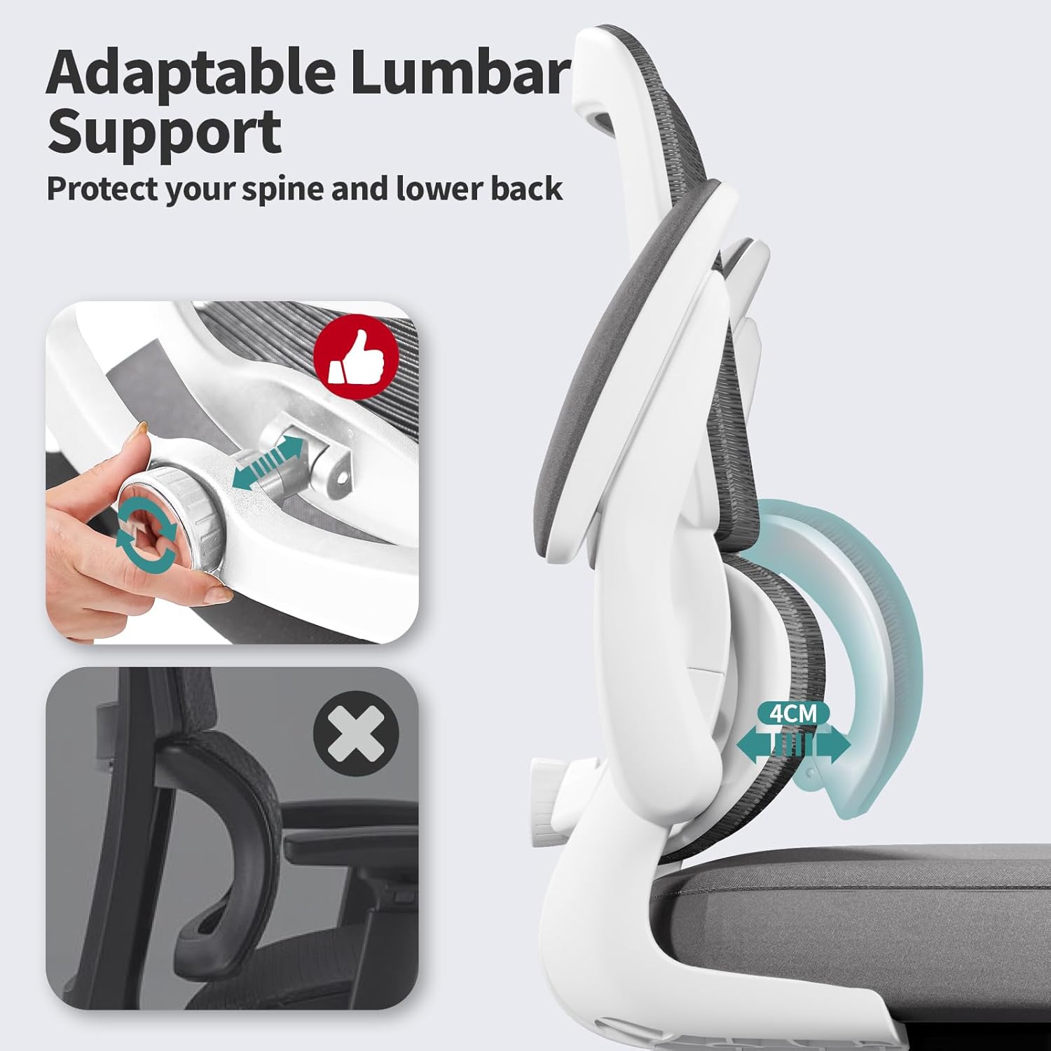 TRALT Office Chair - Ergonomic Desk Chair with Adjustable Lumbar Support, Mesh Computer Chair, Executive Chairs for Home Office Comfortable Lumbar Support (White) - Image 5