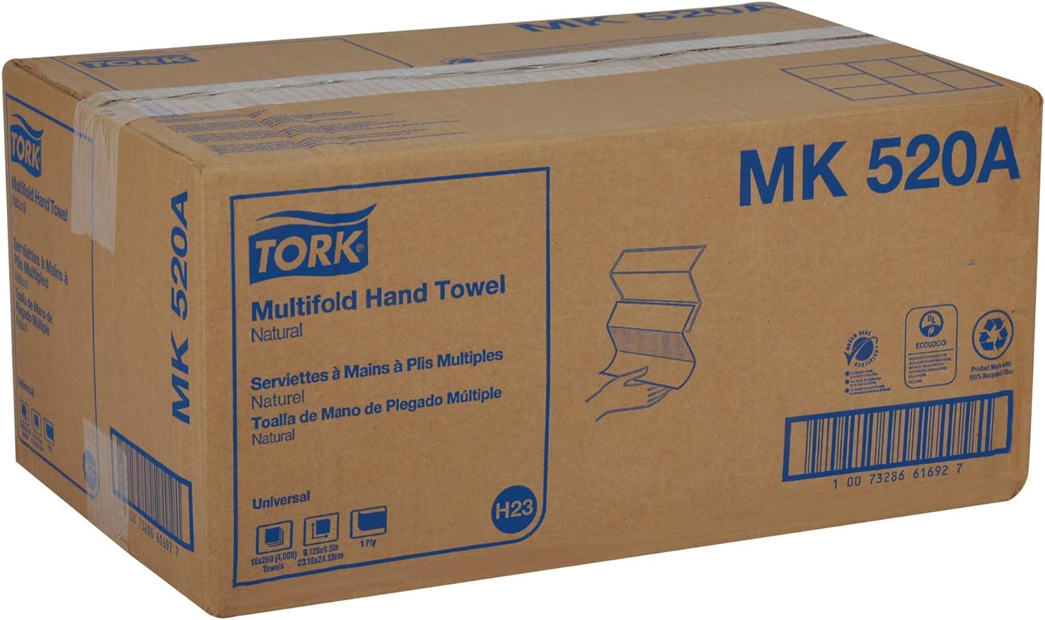 Tork Multifold Hand Towel, Natural, 100% recycled, FSC certified, Compatible with H2 Dispensers, 16 packs x 250 sheets (MK520A) - Image 9