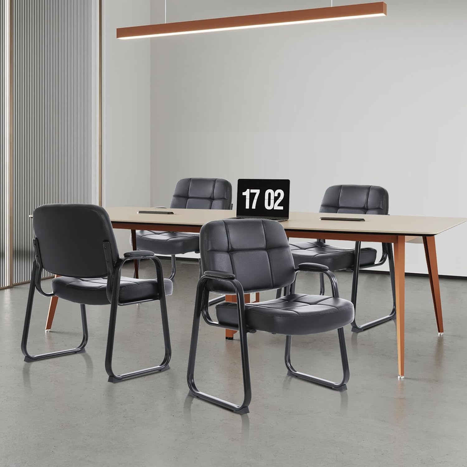 CLATINA Big & Tall Waiting Room Guest Chair with Bonded Leather Padded Arm Rest and Sled Base for Office Reception Lobby and Conference Desk, Black(4 Pack) - Image 2