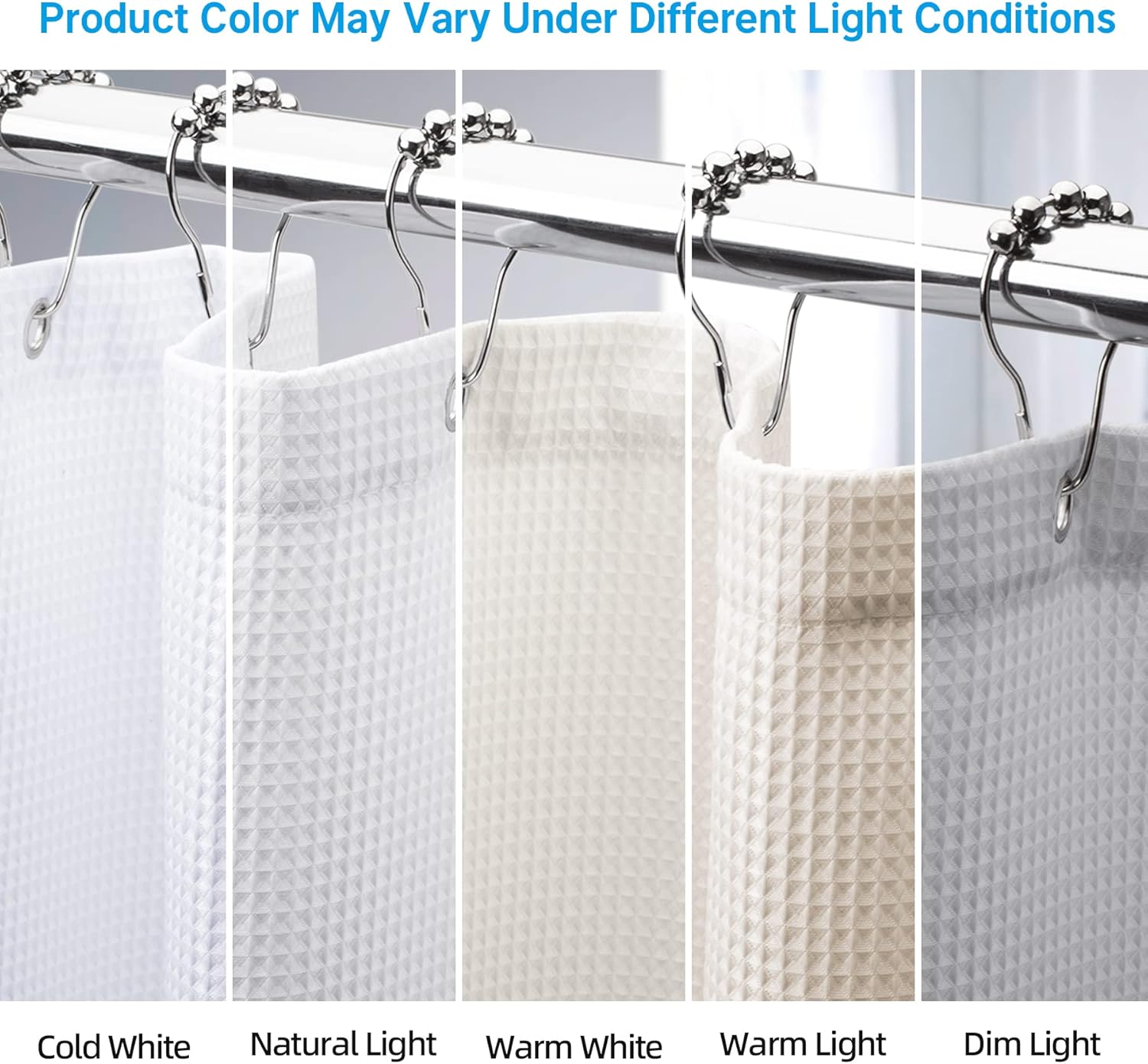AmazerBath White Shower Curtain Fabric, Waffle Shower Curtains for Bathroom, Cloth Shower Curtain Heavy Duty, Thick Bathroom Shower Curtains Hotel Quality, Premium Polyester, 72x72 Inches - Image 2
