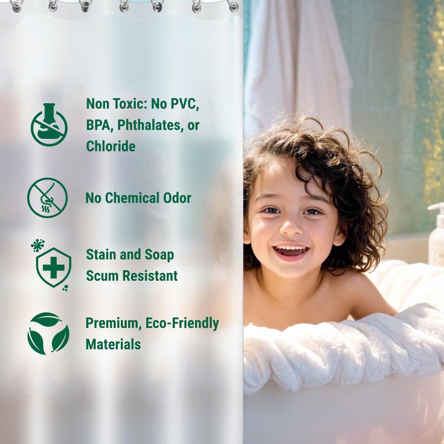 Bowery Home, NOT Made in China, Eco-Friendly Recycled PEVA Shower Curtain Liner – Waterproof, Sustainable, Non-Toxic, Odorless with Rust-Proof Grommets - 72x72in, 4G – Frosted - Image 2