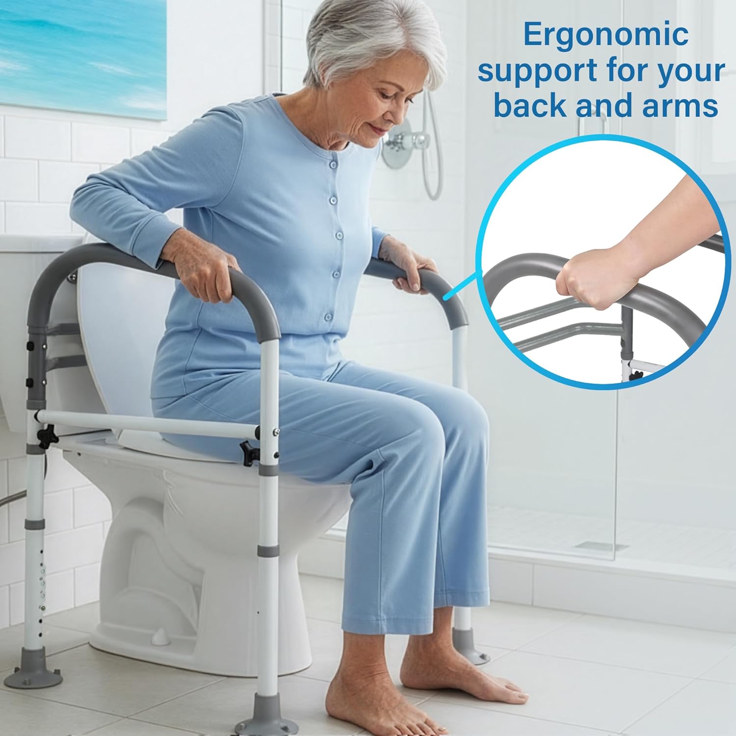Vaunn Medical Deluxe Adjustable and Foldable Toilet Safety Frame, Bathroom Handrail Assist Grab Bar Handle (Gray, Adjustable Width and Height) - Image 4