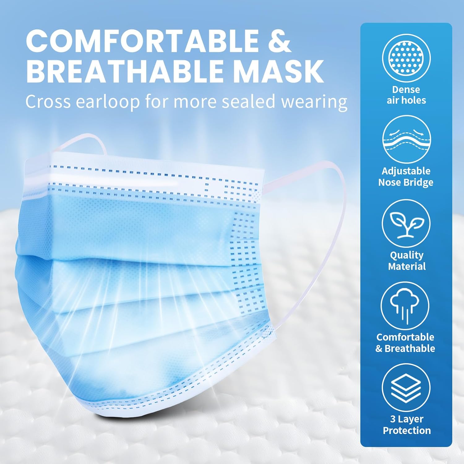 Borje Blue Disposable Face Mask 100 Pcs Blue Face Masks 3 Ply Protection Masks - Image 5