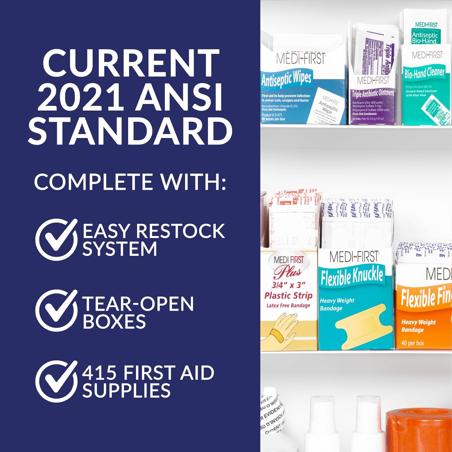 MFASCO OSHA/ANSI 2021 Class B Compliant First Aid Cabinet - Large 3-Shelf Wall Mount Kit for Office, Commercial Businesses - Complete Metal First Aid Box with Supplies - No Medications - Image 2