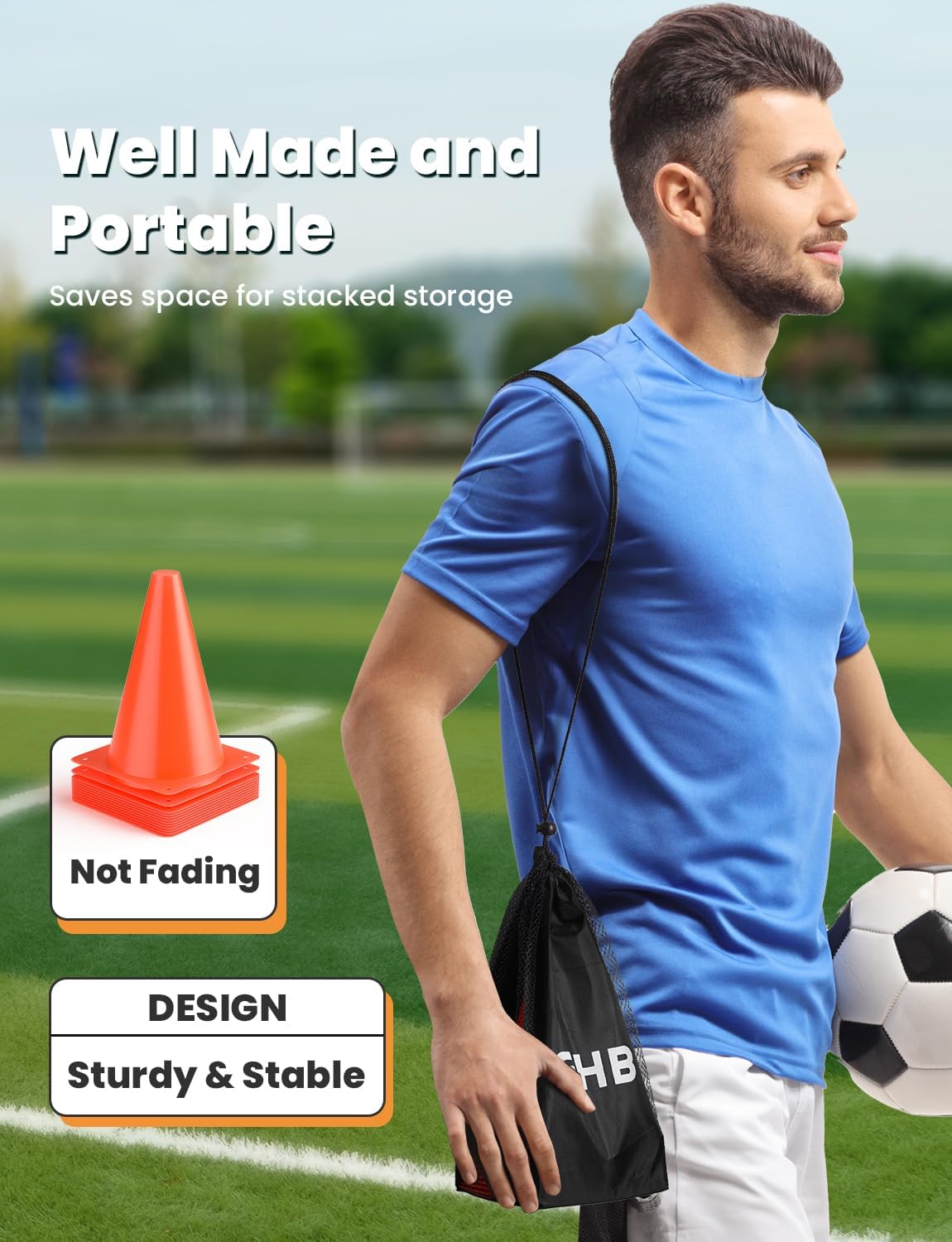 GHB Soccer Cones 7" 9" of 12 24 Pack Disc Soccer Sport Cones Training Field Marker Agility Cones for Basketball, Coaching, Practice Equipment Includes Drills Guide - Image 7