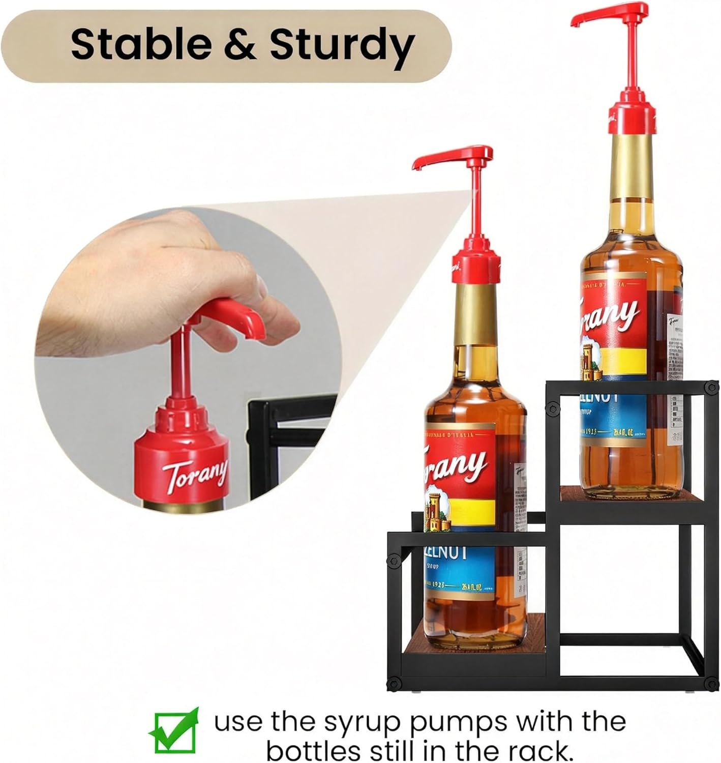 THYGIFTREE Coffee Syrup Rack Organizer 2-Tier 10 Syrup Bottles Holder Stand for Coffee Bar Storage Shelves for Syrup, Wine, Dressing for Kitchen Coffee Station - Image 3