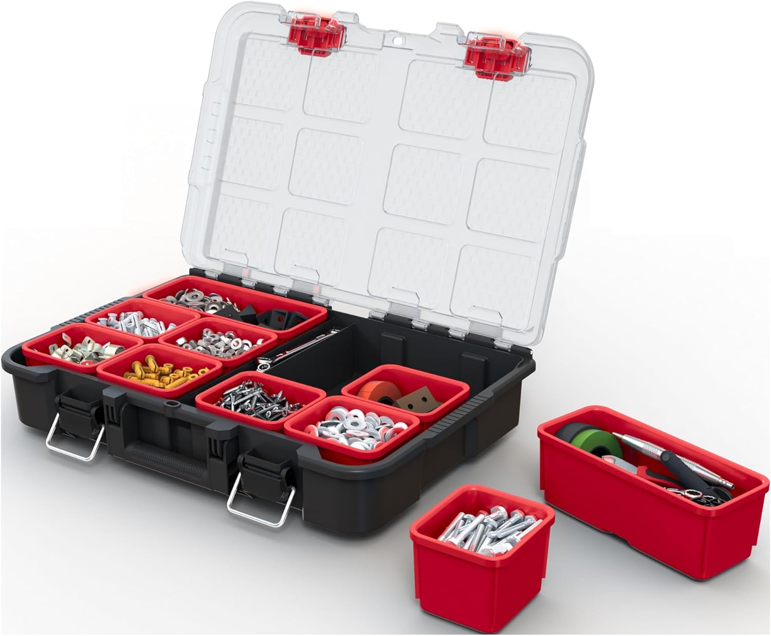 Keter Stack-n-Roll Modular Tools Organizer for Garage Storage and DIY, 3 Piece Resin Rolling Tool Box System for Small Parts, Black - Image 13