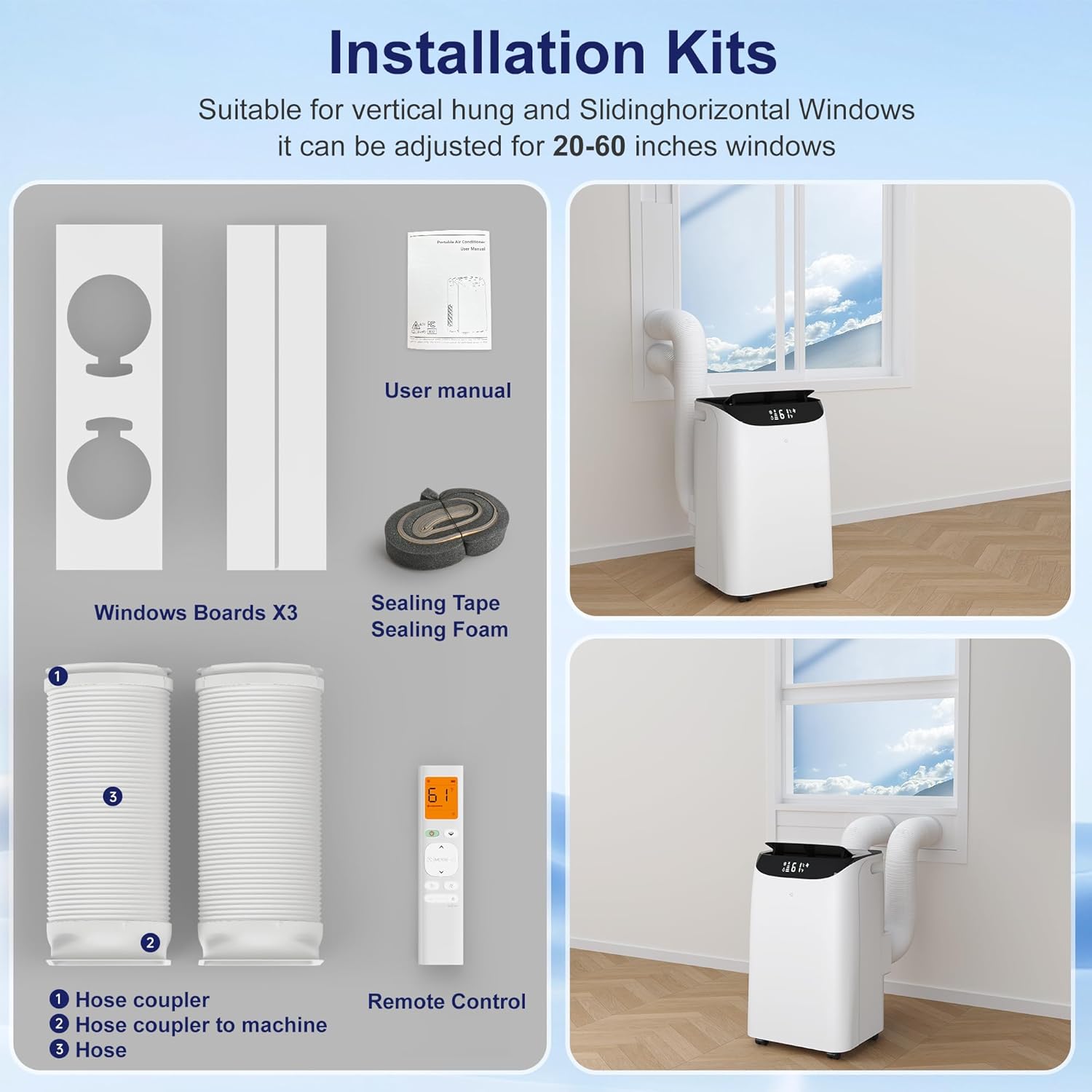 Inverter 16000BTU Portable Air Conditioners with Remote, Free Stand Cooling Portable AC Unit for Room up to 800 sq.ft, with Dehumidifier & Fan, Dual Hose, Quiet Sleep Mode(45dB), Windows Kit - Image 9