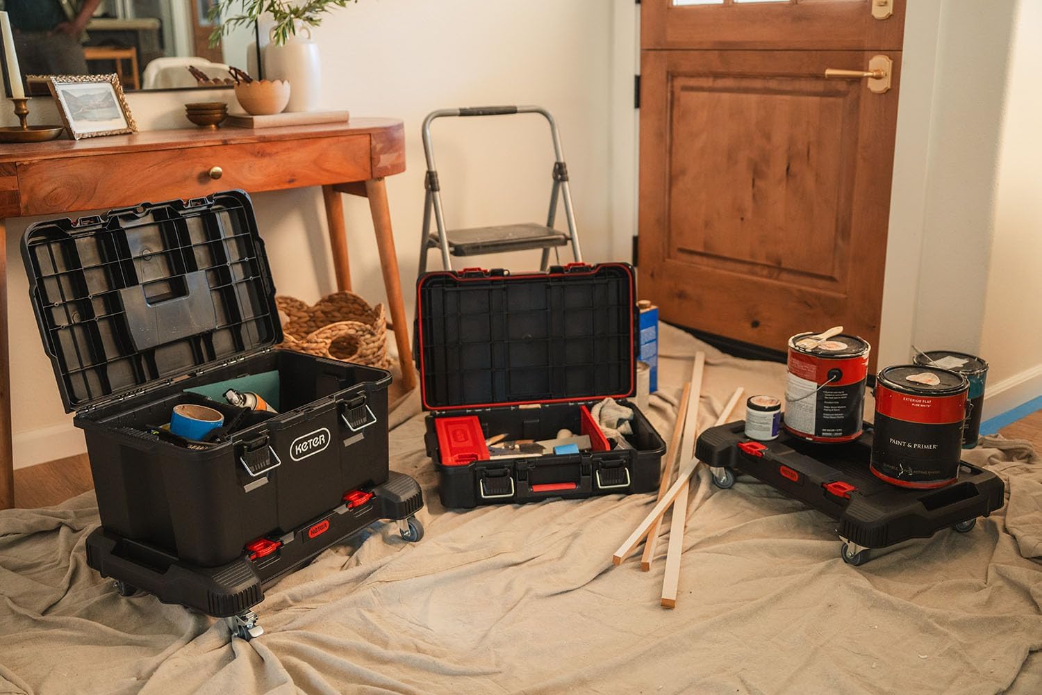 Keter Stack-n-Roll 3-Piece Rolling Tool Storage System – Includes Dolly, Tool Box & Deep Power Tool Case | Modular Mobile Tool Organizer | Stackable Design for Garage, Jobsite & Workshop - Image 2