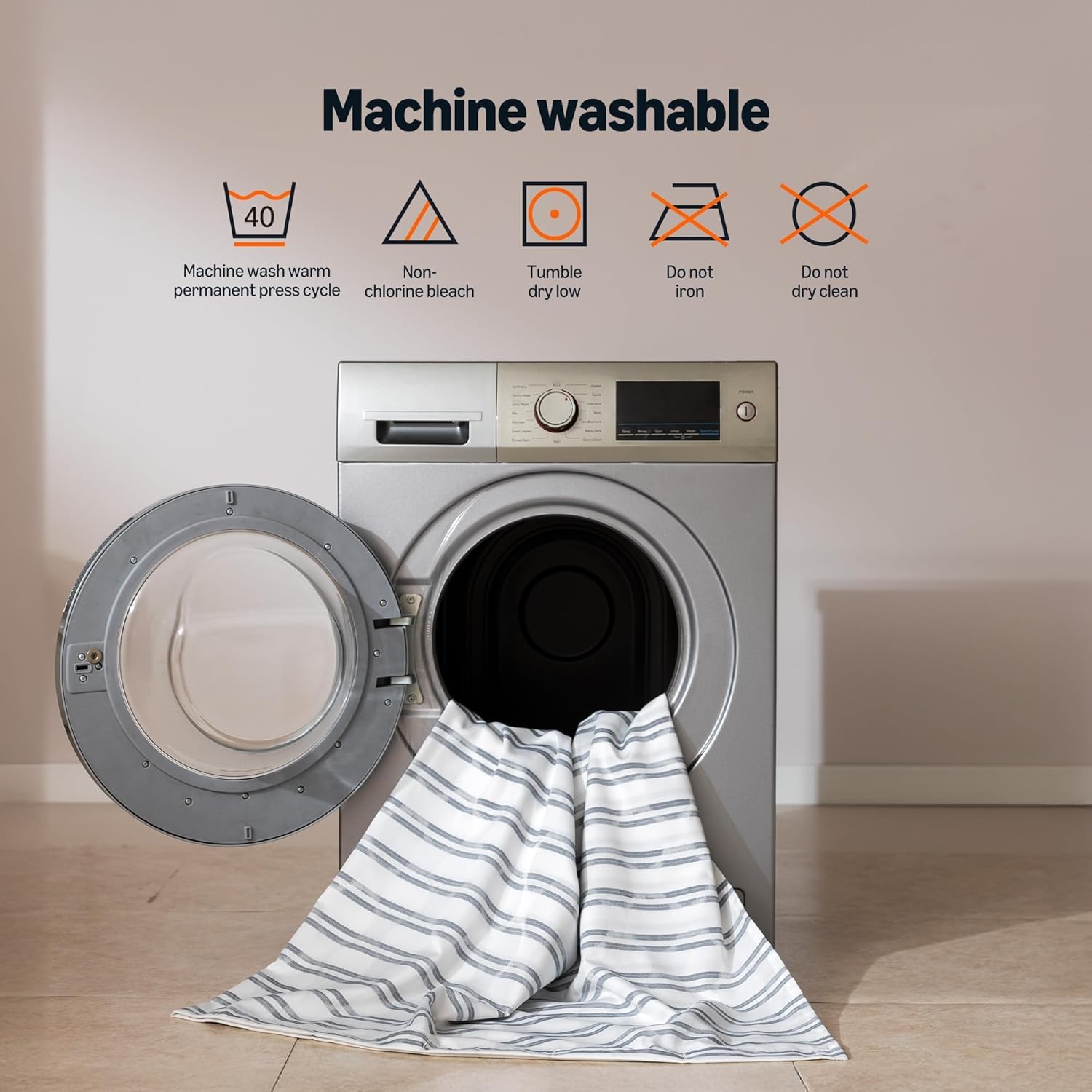 Amazon Basics Geometric Jacquard Fabric Shower Curtain for Bathroom, Lightweight, Waterproof and Washable, 72" W x 72" L, Grey Striped - Image 6