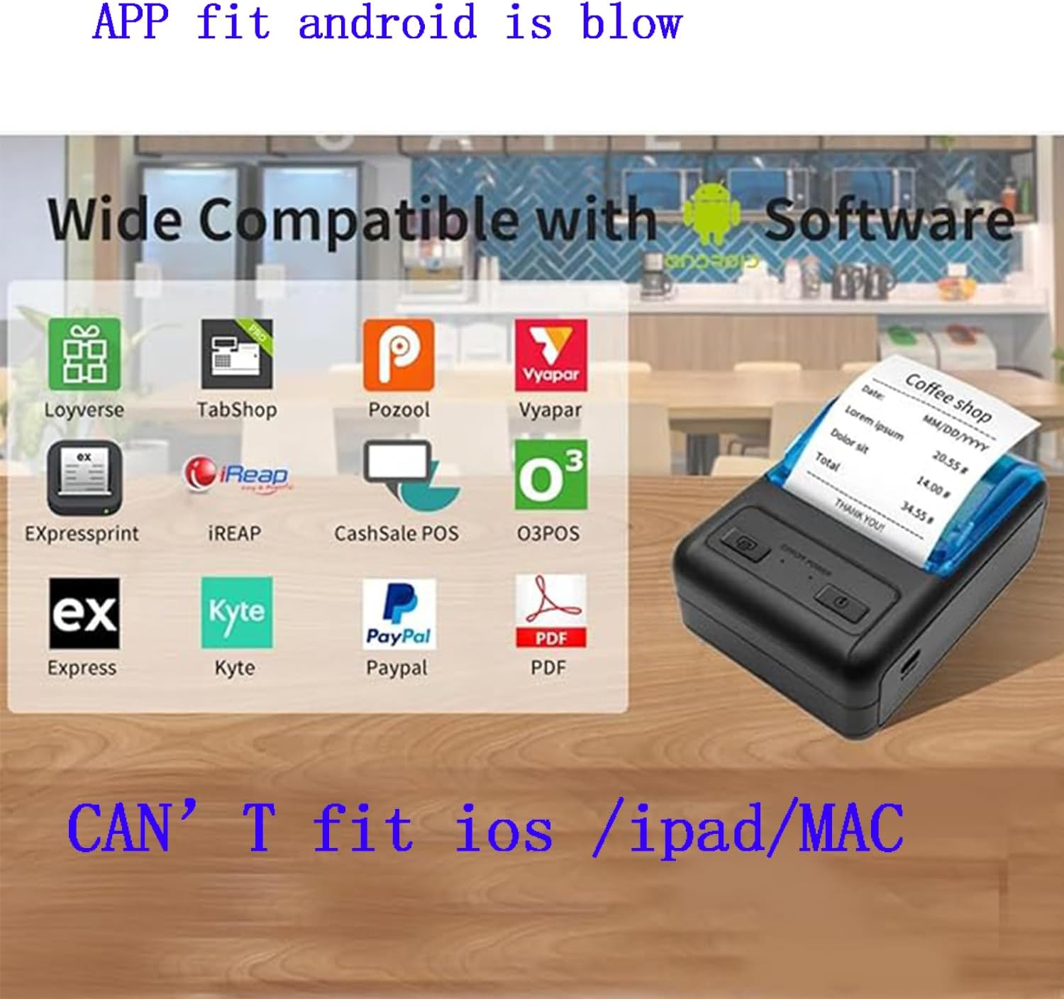 NOT for iphone/ipod/tablet/ipad/MAC,Bluetooth Receipt Printer, 58mm Mini Wireless POS Thermal Printer for Restaurant sales retail,portable pocket bill ticket receipt printer,only fit android/Windows - Image 3