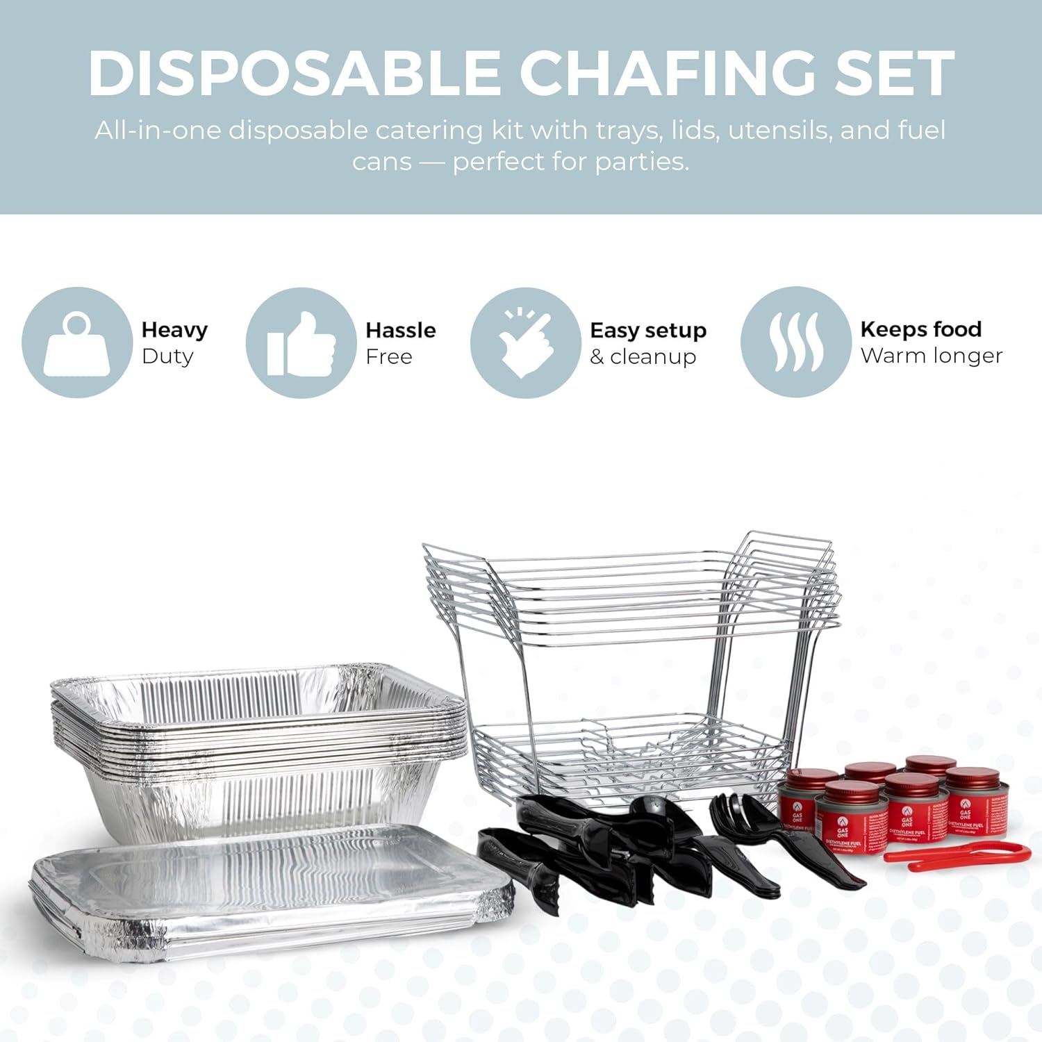 Alpha Living 6 Pack - Disposable Chafing Dish Buffet Set, Half Size Pans, Welded Body Food Warmers for Parties, Fuel Cans Complete Set, Warming Trays - Image 2