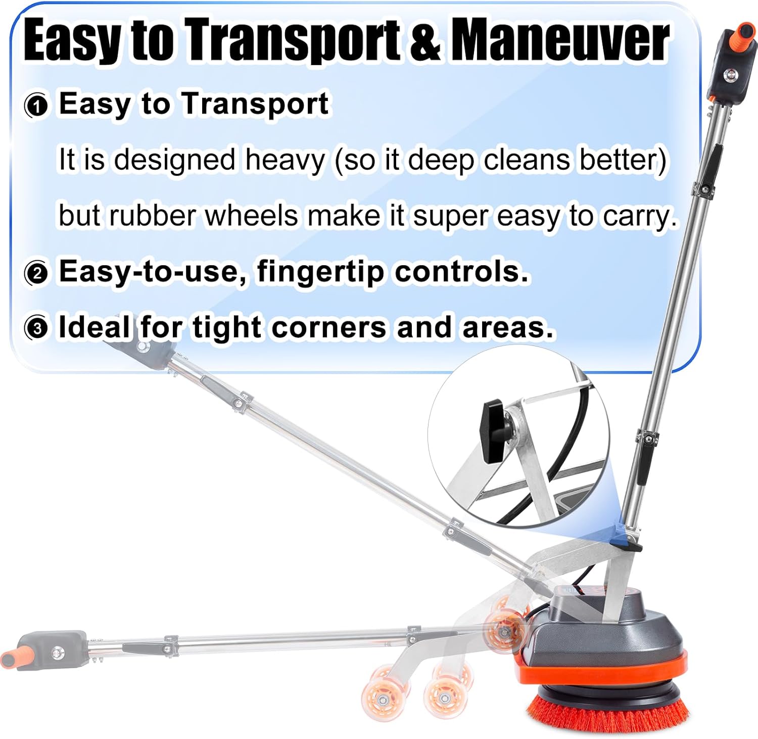 Commercial Floor Scrubber Machine, 13" Heavy Duty Orbital Floor Cleaner Buffer and Polisher- Deep Cleaning Hard Floors and Carpets with Ease, 3 Brushes & 3 Cleaning Pads, Orb-6 - Image 5
