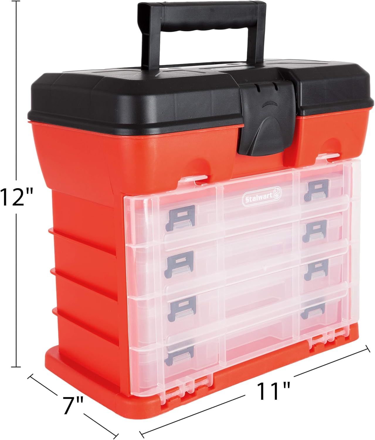 Portable Tool Storage Box - Small Parts Organizer with 4 Multi-Compartment Trays for Fishing Tackle, Hand Tools, or Craft Supplies by Stalwart - Image 2
