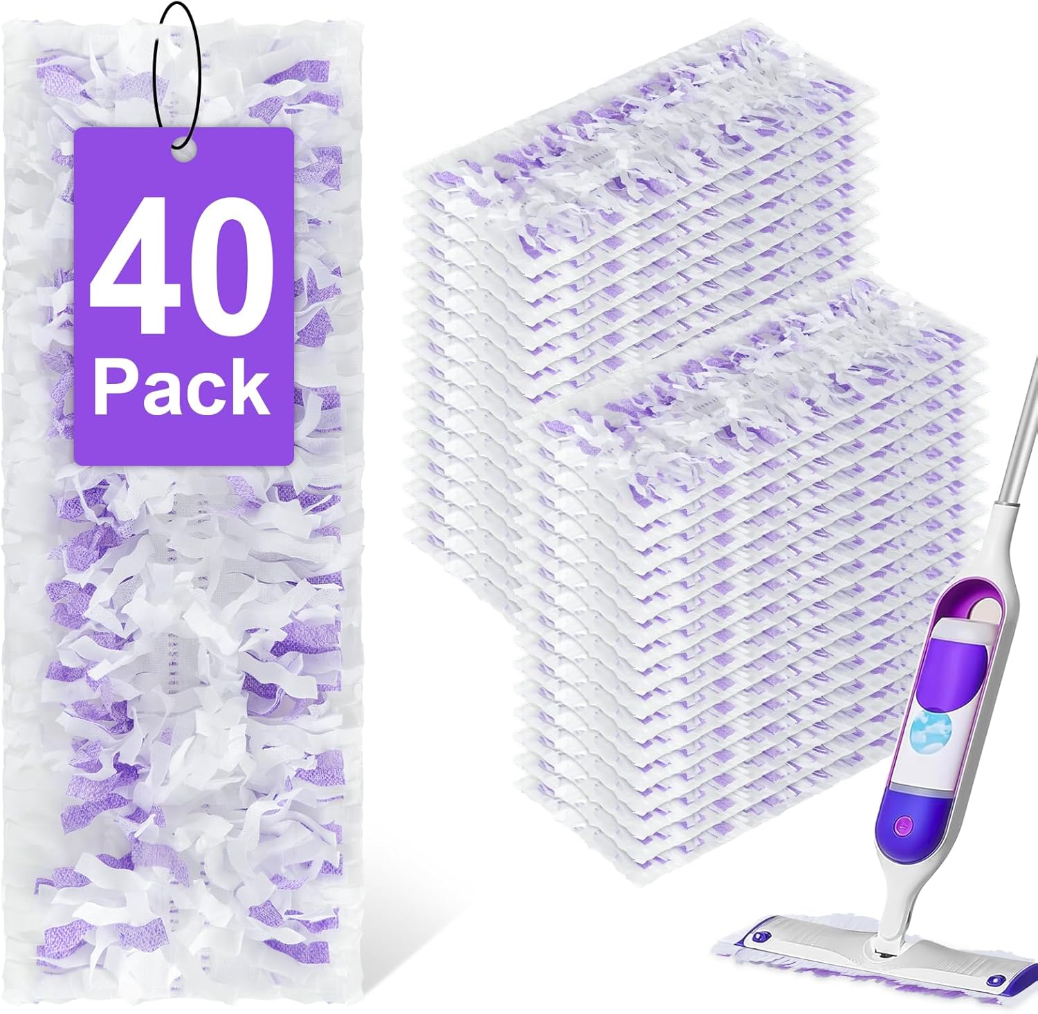 40 Pack Power Mop Refills for Swiffer Power Mop,Unscented&Thickened Multi-Surface and Wood Spray Mops for Floor Cleaning
