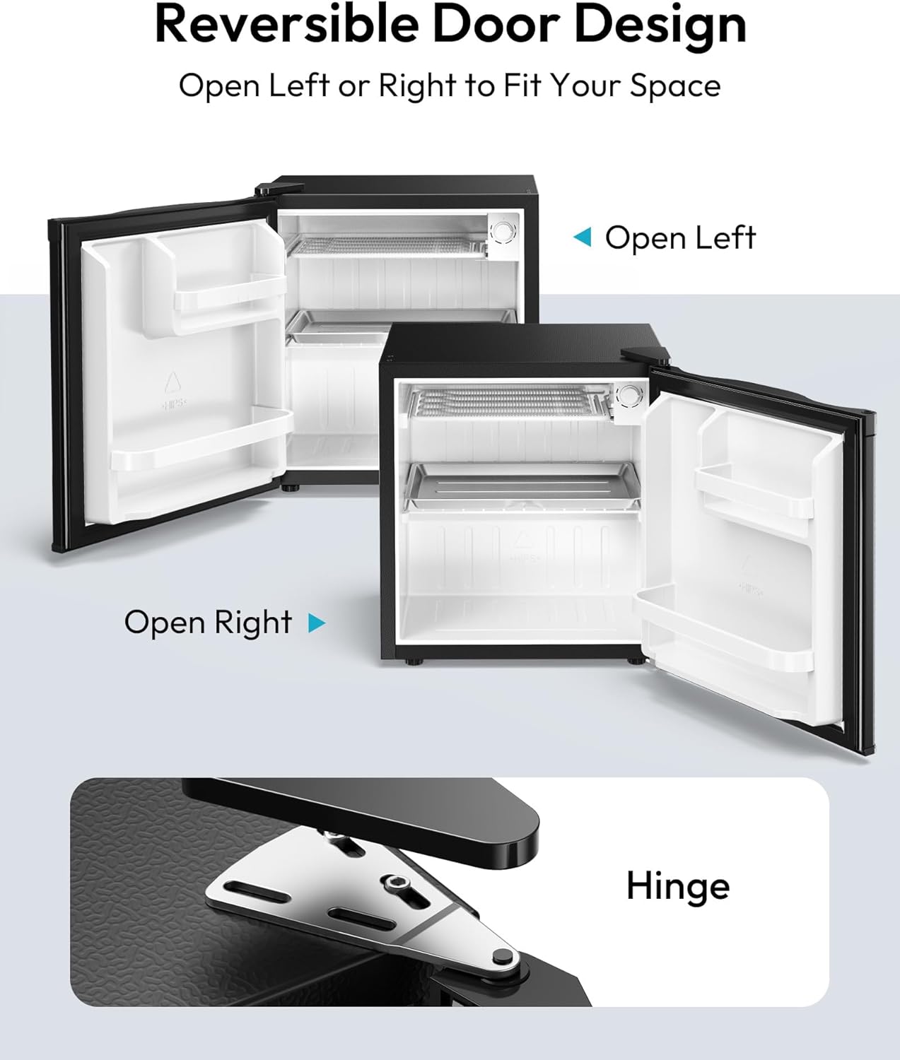 EUHOMY 1.7 Cu.Ft Mini Fridge, Reversible Single Door Compact Refrigerator, Adjustable Thermostat, Energy Saving, Mini Fridge for Bedroom, Office, Dorm, Black - Image 6