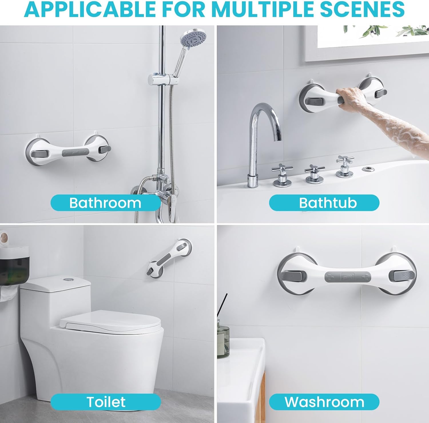 TAILI Shower Grab Bar, 2 Pack 12 Inch Suction Grab Bars for Bathtubs and Showers for Elderly, Shower Handle for Seniors Bathroom Safety Grip, No Drilling Removable,Grey - Image 7
