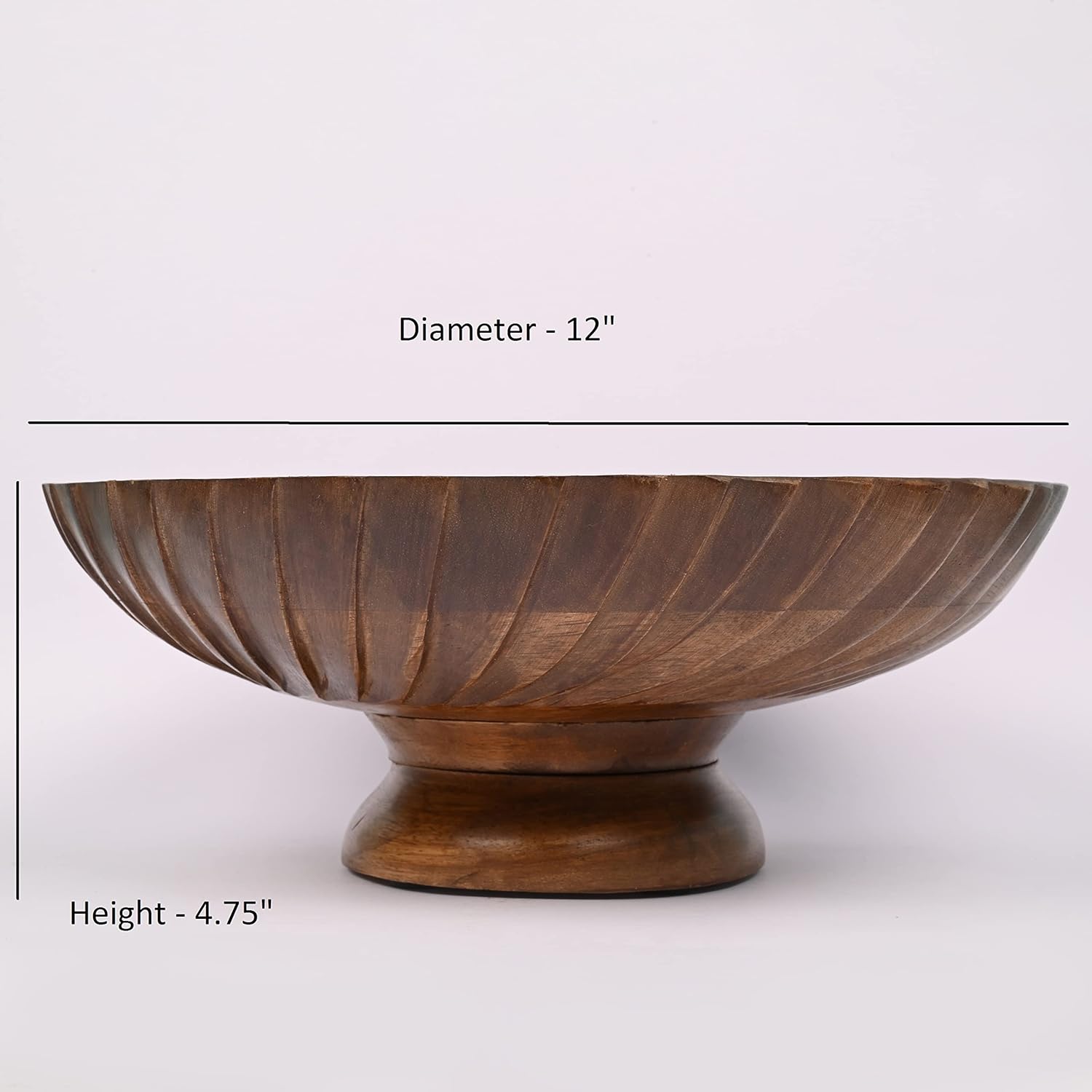EDHAS Mango Wood Decorative Wooden Bowl Hand Carved Home Decor for Dining Table Center, Living Room, Kitchen Décor (12" x 12' x 4.75") - Image 6