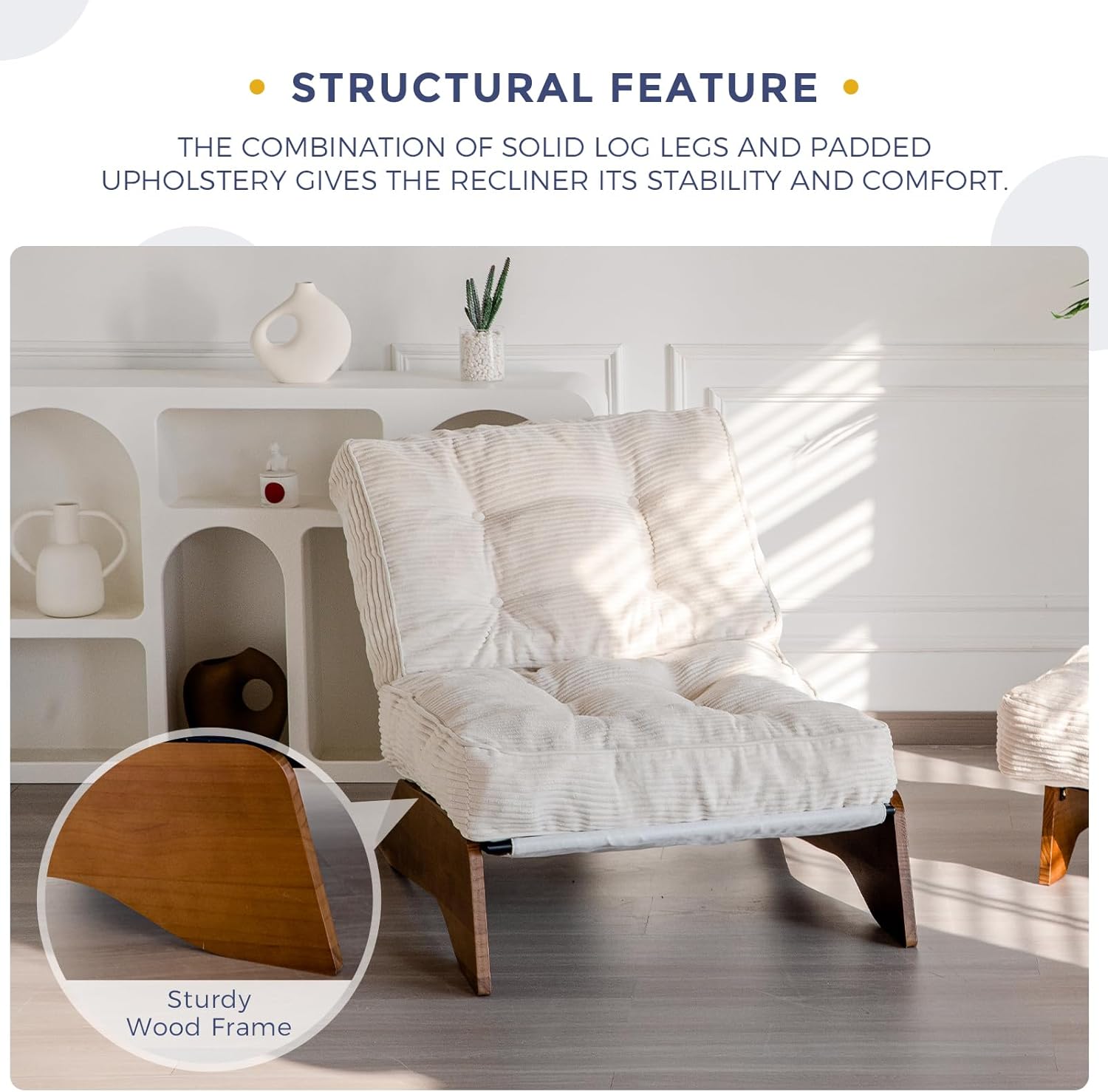 MAXYOYO Accent Chair with Ottoman Adjustable Backrest, Tufted Living Room Chair Upholstered Lounge Chair with Footrest Set, Modern Chair Cozy Reclining Chair for Reading Room, Beige - Image 6