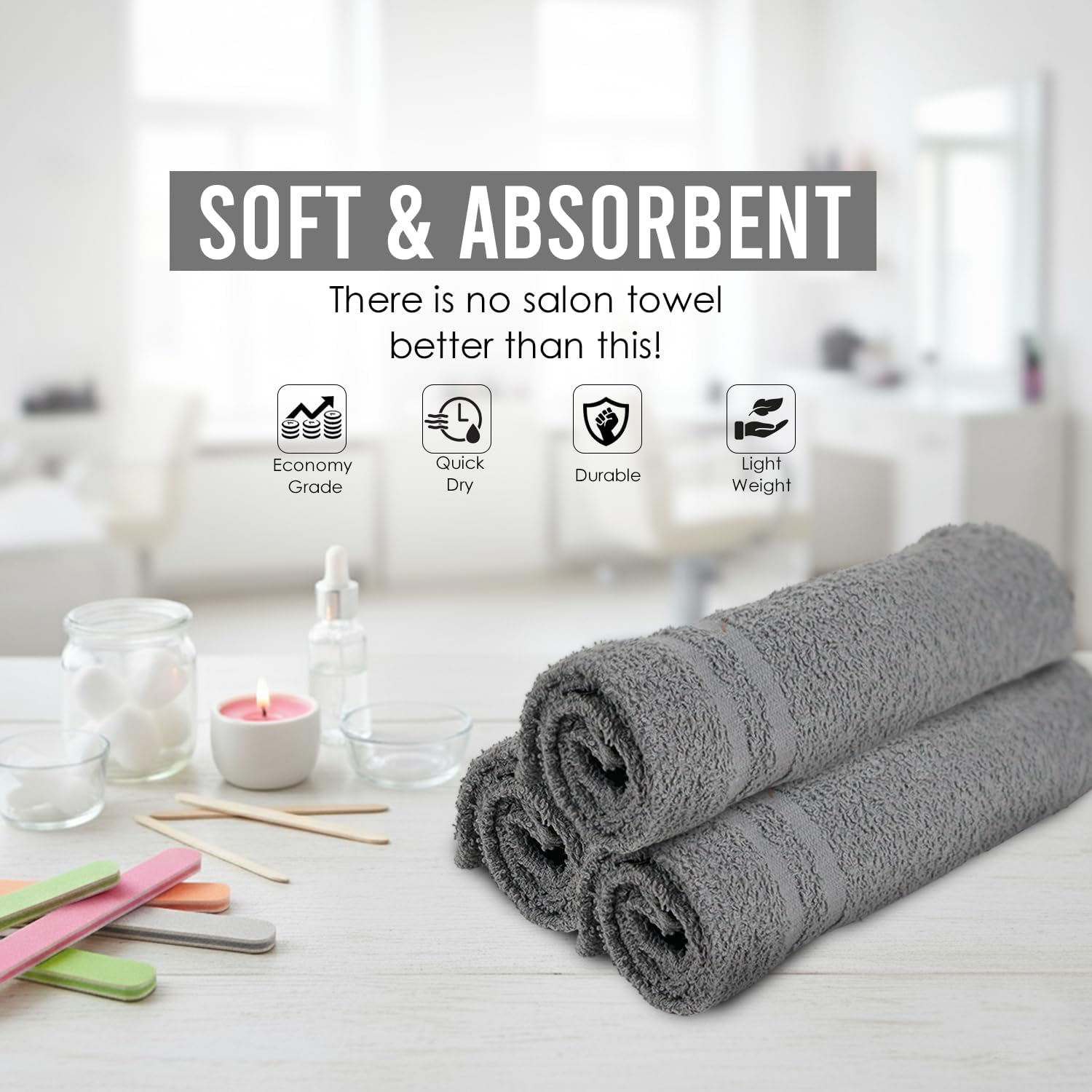 Hand Towels (Pack of 24) Grey Economy Salon Towels - 100% Cotton Spa Towel – 16 x 27 Inches Highly Absorbable, Facial, Gym, Hair Towels Face Towels Bulk - Image 7