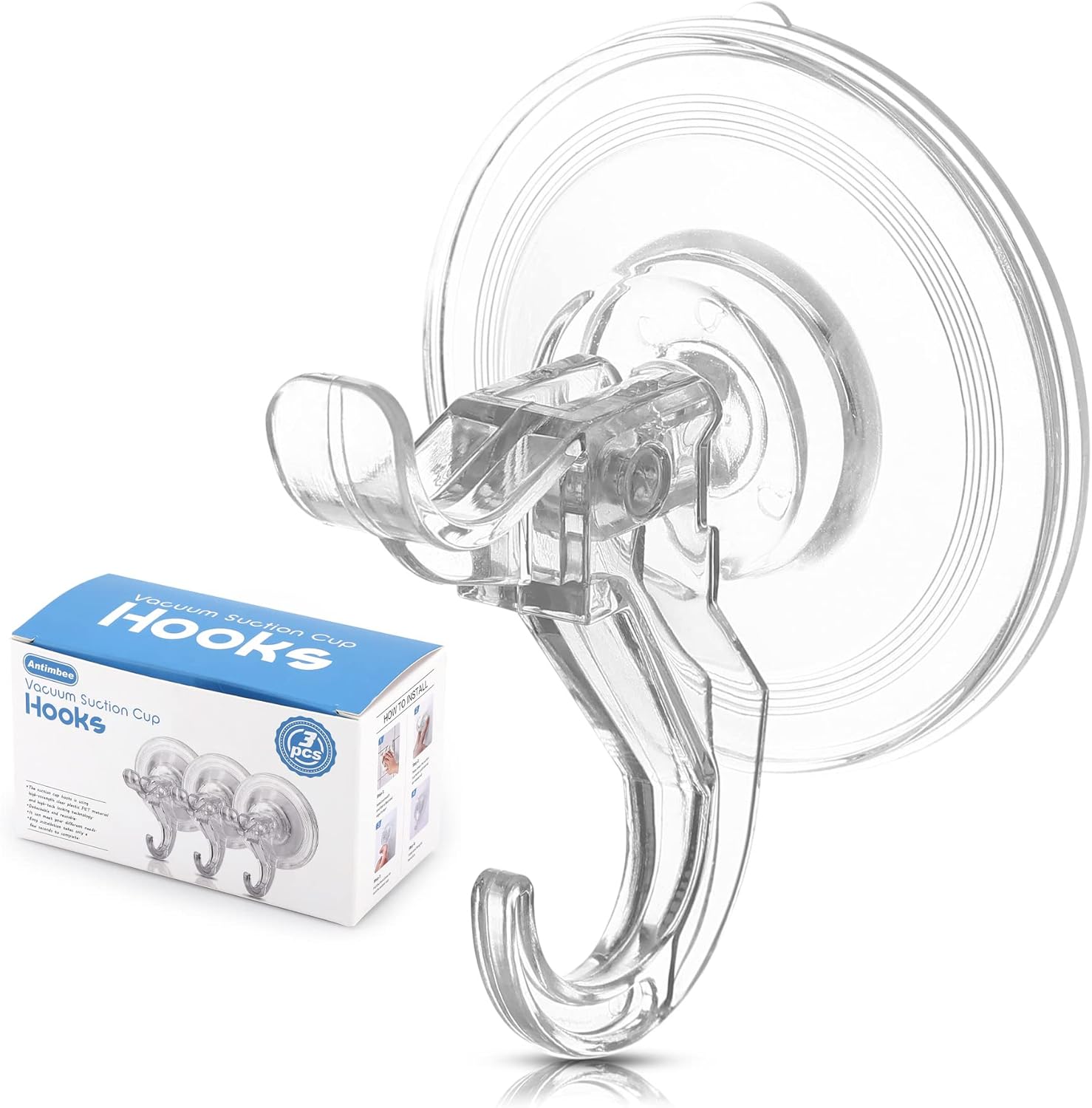 Antimbee 3 Pack Suction Cup Hooks, Clear Suction Cup Hanger, Removable Small Suction Cups for Shower, Bathroom, Glass, Door, Windows, Kitchen-Max Hanging up to 11 lbs on Smooth Surface - Image 9