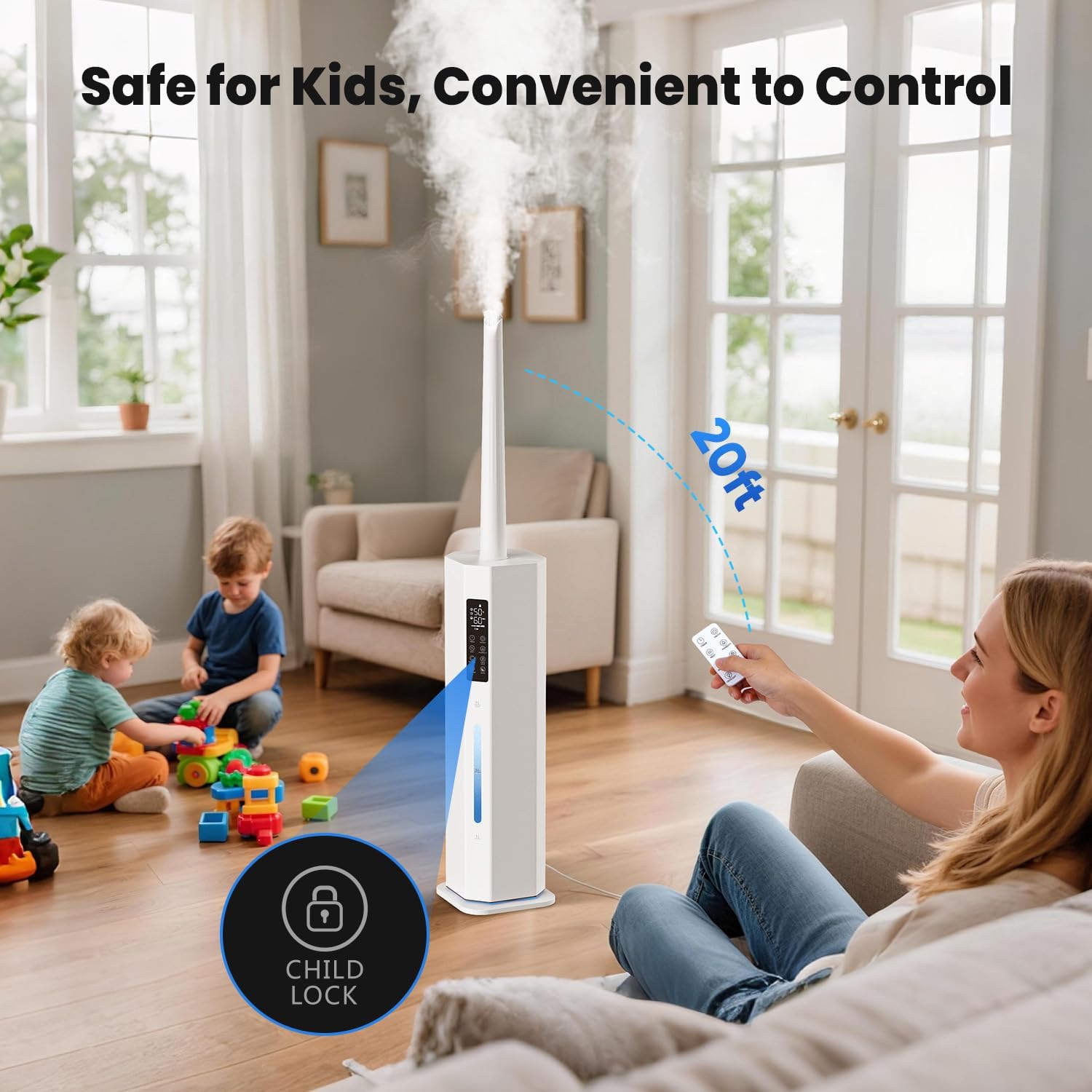 Humidifiers for Bedroom - GloryAir 2.38Gal/9L Top Fill Cool Mist Humidifier for Large Room 500ft² 120H Last with Auto Mode 7-Color Light Humidistat Aroma Box Quiet Humidifiers for Plants Baby & Adults - Image 8