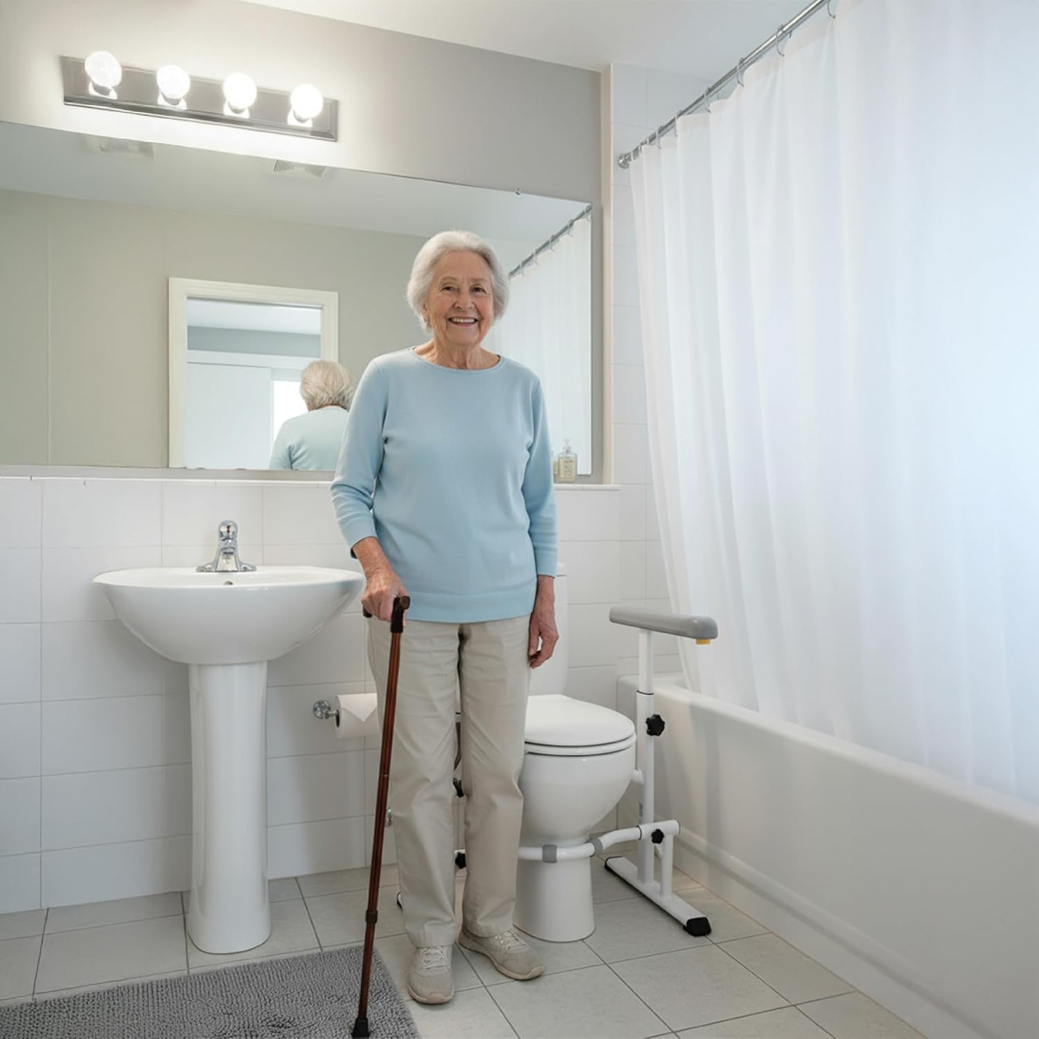 KMINA Toilet Safety Rails for Seniors, Heavy Duty Frame with Handles, Adjustable Height and Width, Handicap Grab Bars - Image 8